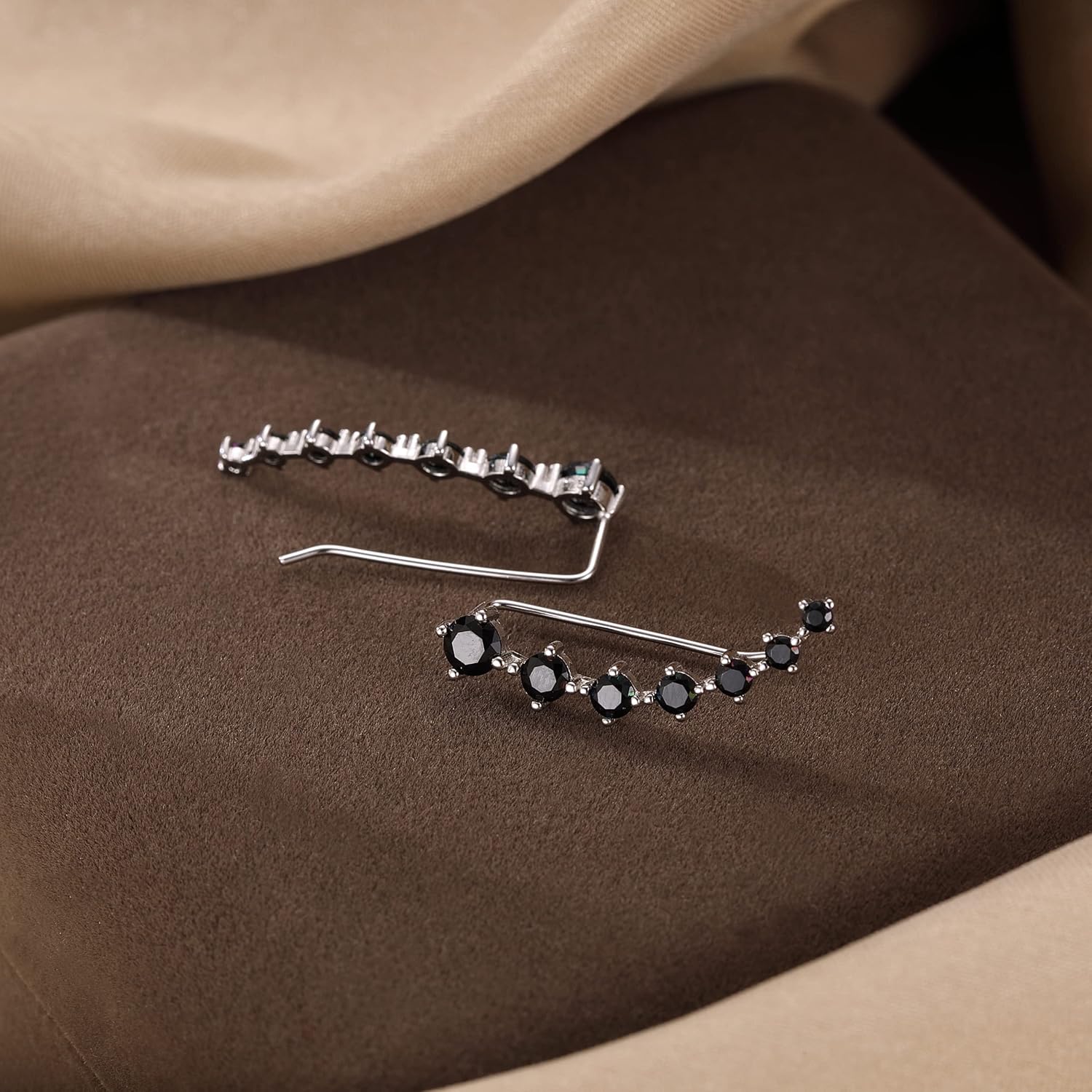 Reffeer Solid 925 Sterling Silver 7 Crystals Cuff Earrings Climber for Women Crawler Earrings Wraps