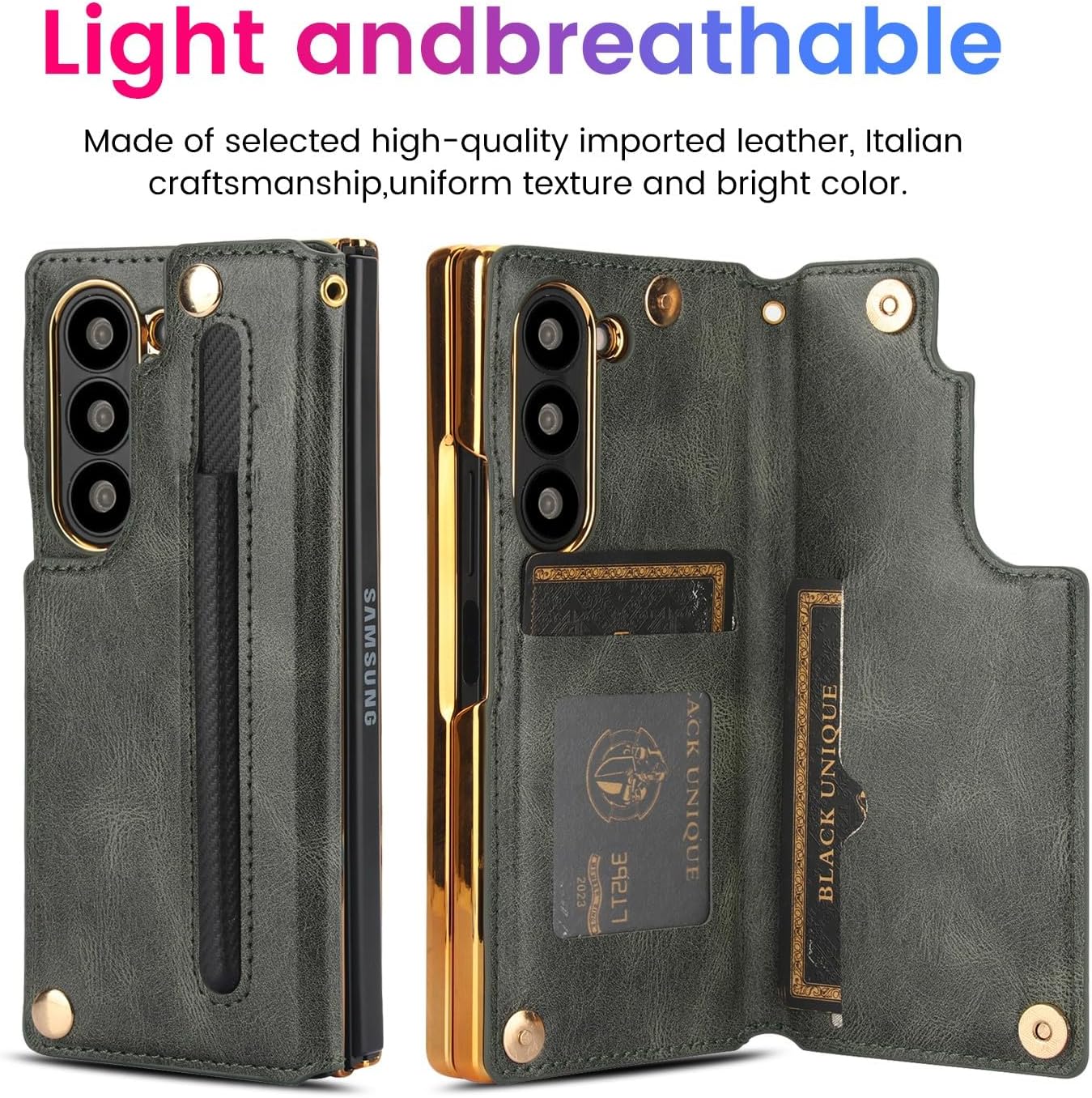 for Samsung Galaxy Z Fold 6 Wallet Case with S-Pen Holder and Credit Card Holder, Built-in Front Screen Flim Protector,Luxurious Leather Magnetic Clasp Kickstand.(Green)