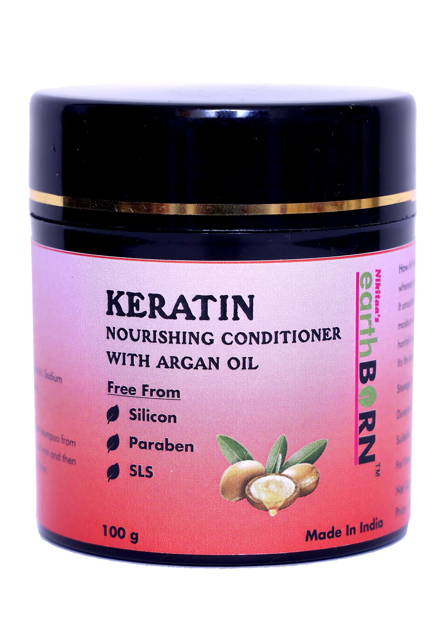 Nikitaa’s earthBORN Keratin Nourishing Conditioner with Argan Oil | 100% Vegan & Organic which Repairs, Nourishes & Moisturizes | 100 grams