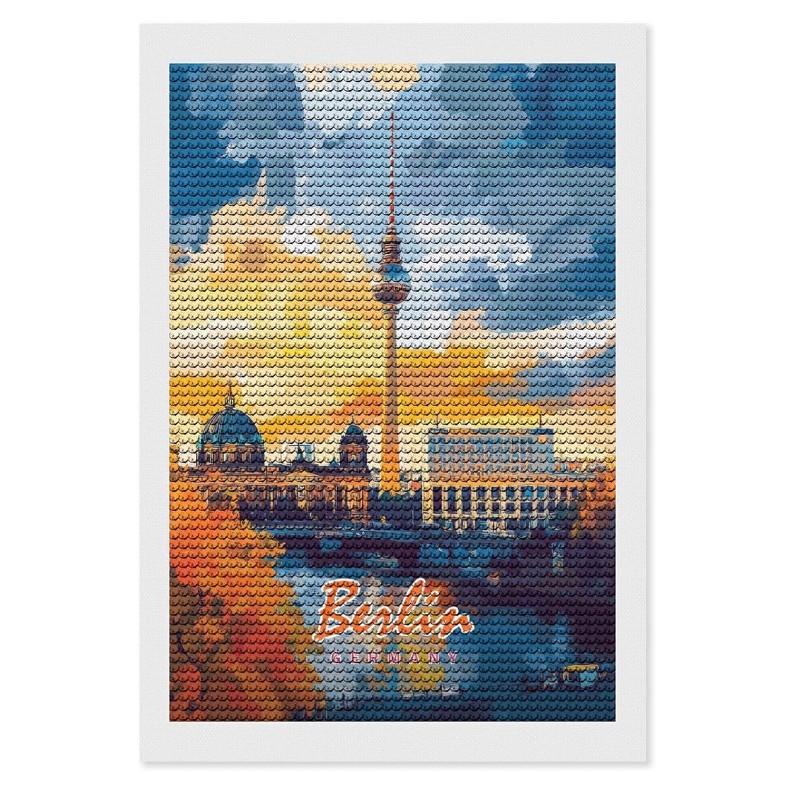 Junmoney Berlin Skyline Painting Diamond Painting Kit 8"x12", for Women, Simple to Start, Bedroom Decor, Christmas Gift, Good for Quiet Evenings