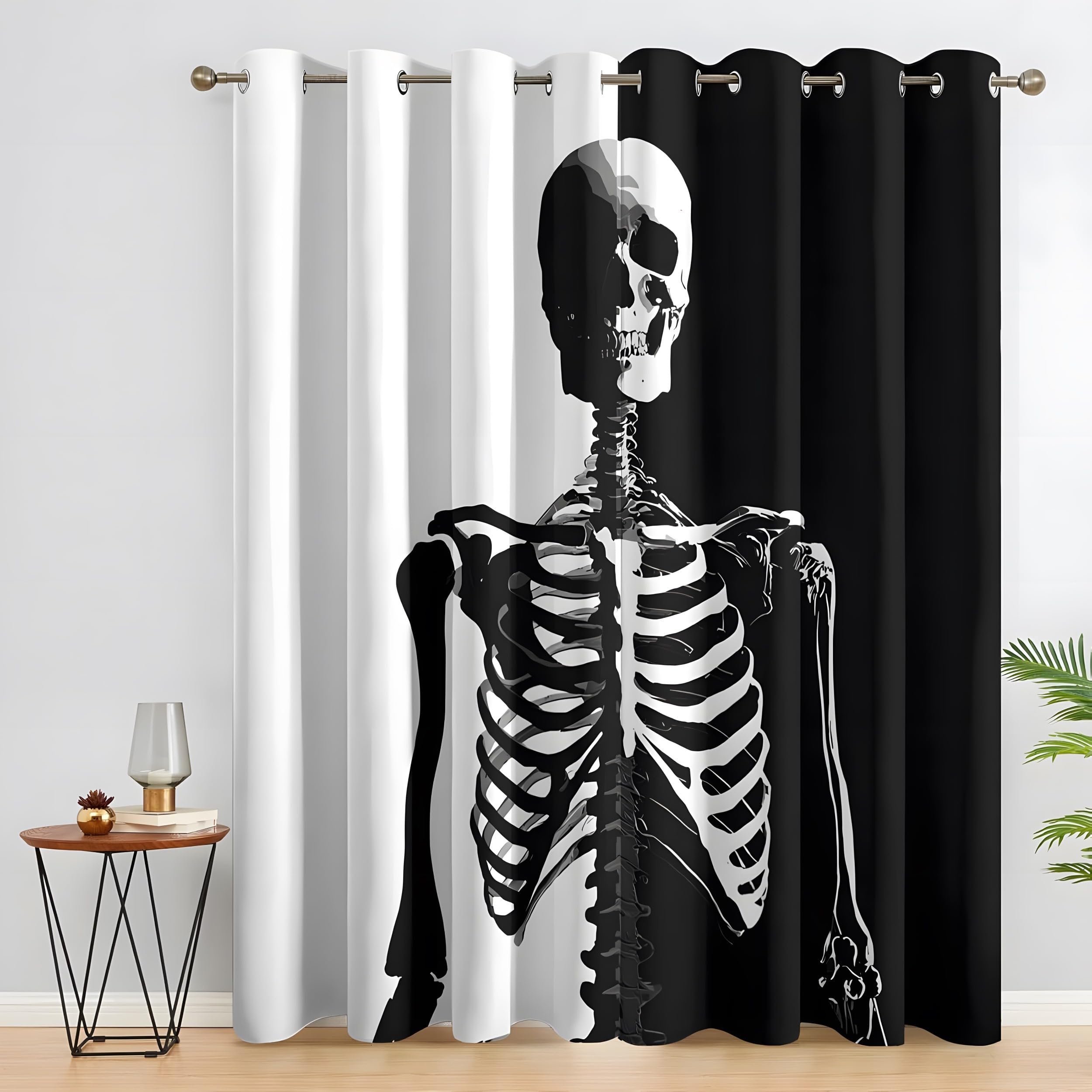 YZQGLHP Skeleton Curtains, W 46" x L 54" (117 x 137 cm), Black And White Blackout and Heat-Insulating Curtains, Curtain 2 Pieces in a Pack, Suitable for Bedrooms and Living Rooms