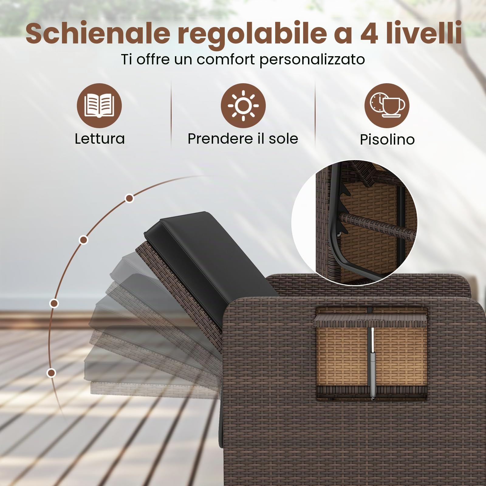 GIANTEX Divano da Giardino in Rattan con Poggiapiedi, Doppio Divano da Esterno con Schienale Regolabile, Mobili da Giardino per Terrazza, Balcone, Cortile | Design 3 in 1