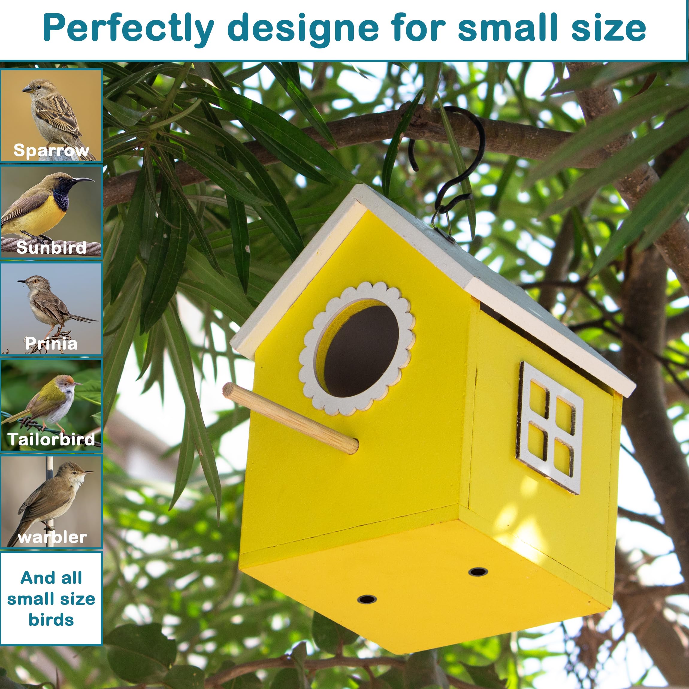 Birdhouse for Sparrows & Hummingbirds - Yellow Nesting Box -4 Birdhouse for Sparrows & Hummingbirds - Yellow Nesting Box -4