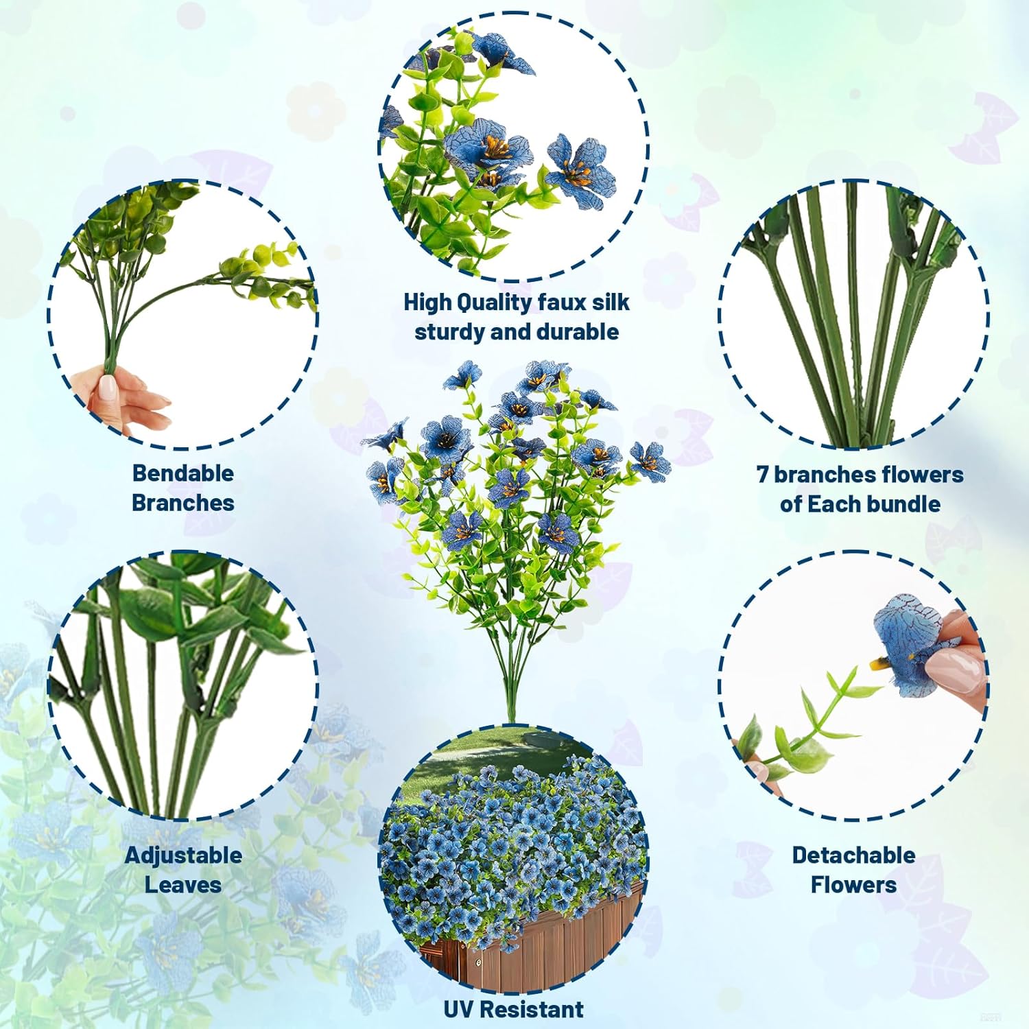 24 Bundles Artificial Flowers for Outdoor, Fake Plastic Plants for Spring Summer Decoration, UV Resistant&No Fade Hanging Faux Flower for Indoor Outside Garden Porch Yard Farmhouse