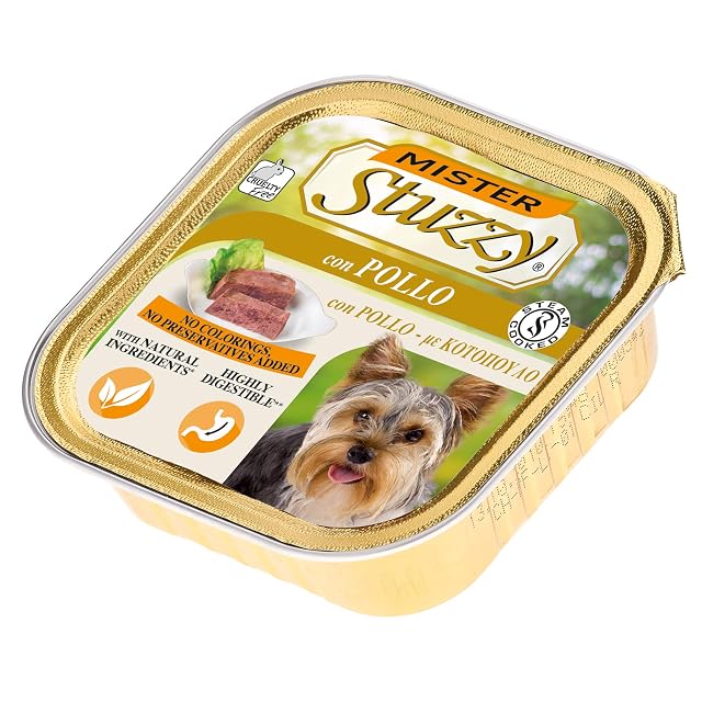Mister Stuzzy, Comida húmeda para Perros Adultos, Sabor Pollo, paté y Carne en trozos
