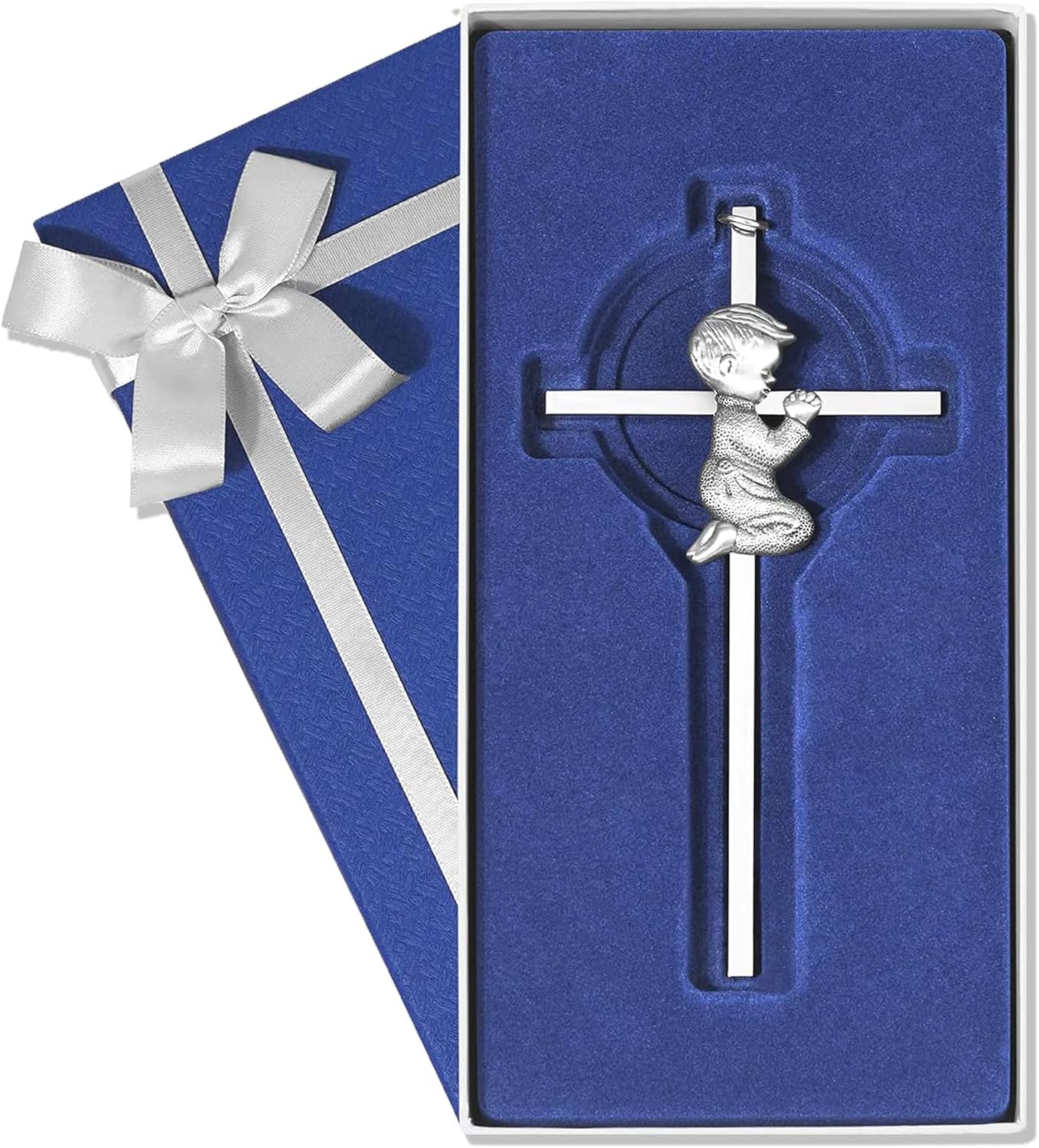 Baoswi 6 inches Baptism Cross for Boy Silver Praying Boy Wall Cross