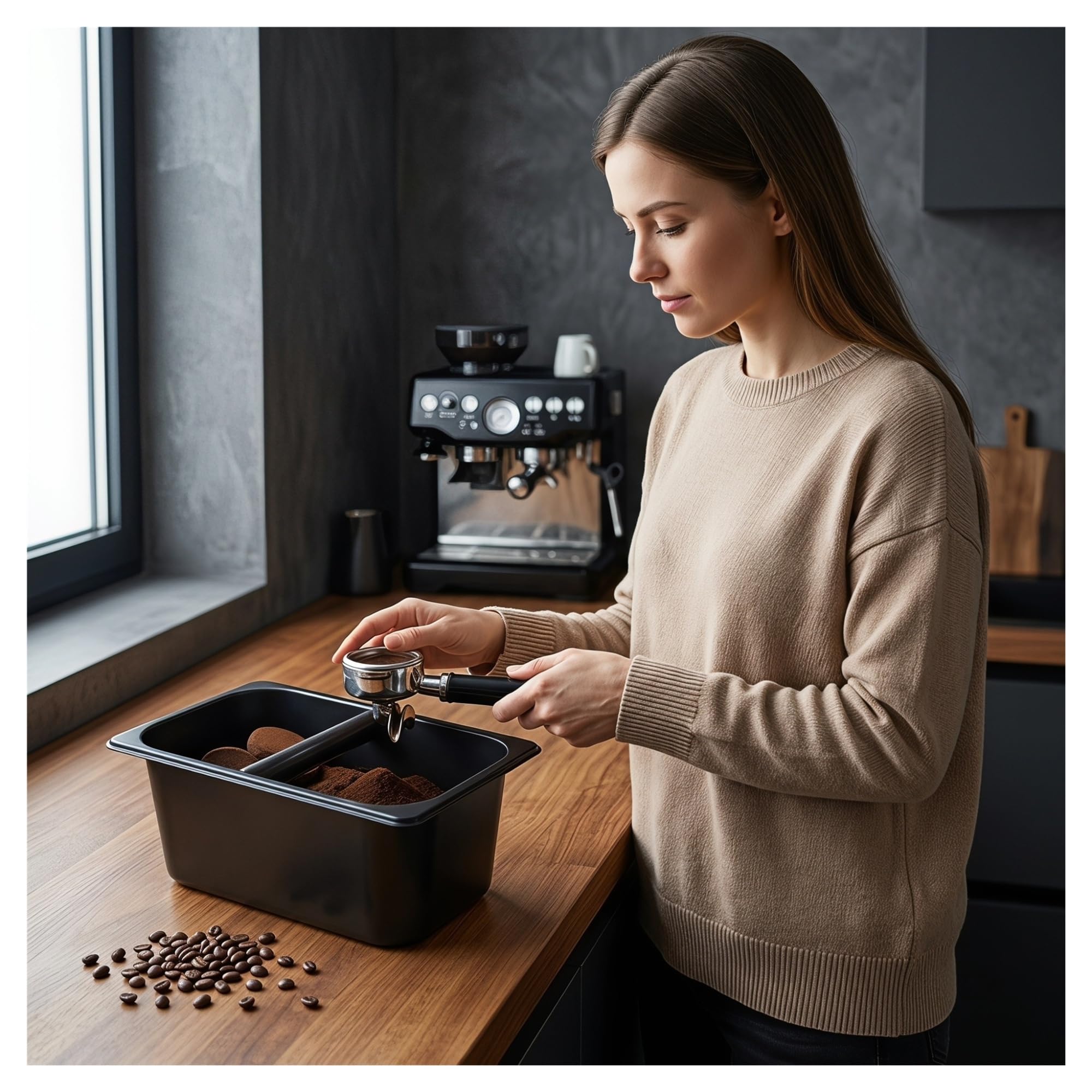 Tiroir À Café Knock Box, Compatible for Ninja, Acier Inoxydable | Noir, grande capacité, acier inoxydable 304, 1,5/2,2/5,3 ml, café(M)