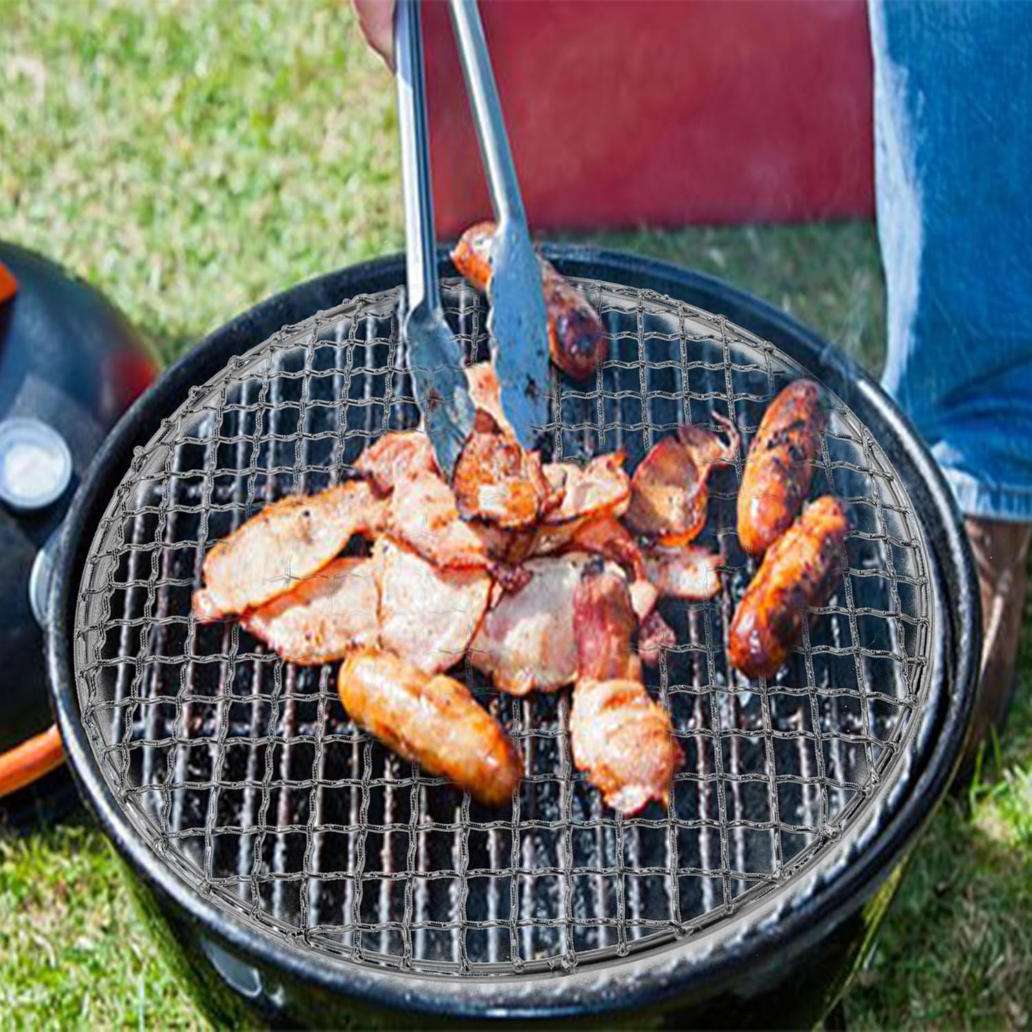 Multi-Purpose Barbecue Net — BBQ Net for Grilling — SUS304 BBQ Grill Mesh — Round Barbecue Wire Rack — BBQ Rack/Grate/Steam Mesh for Camping Charbroil Outdoor Barbeque Backyards (9.8'')