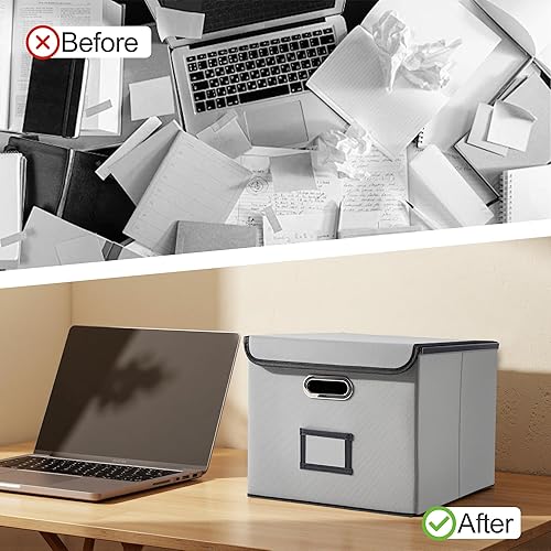 Vista 14 de Caja de archivos plegable con tapa y deslizador de plástico, organizador de documentos colgantes para oficina/hogar, 14.96 x 12.6 x 10.83 pulgadas