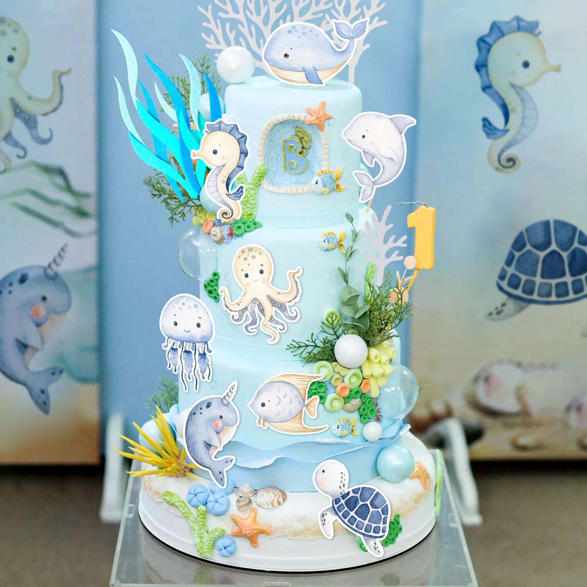 Decorazione Torta Blu, Decorazioni Per Torte Toppers Per Torta, Foglie Di Palma Decorative Per Torte Palline Decorazioni Torta Compleanno, Cake Topper Blu Per Feste Di Compleanno Matrimoni Baby Shower