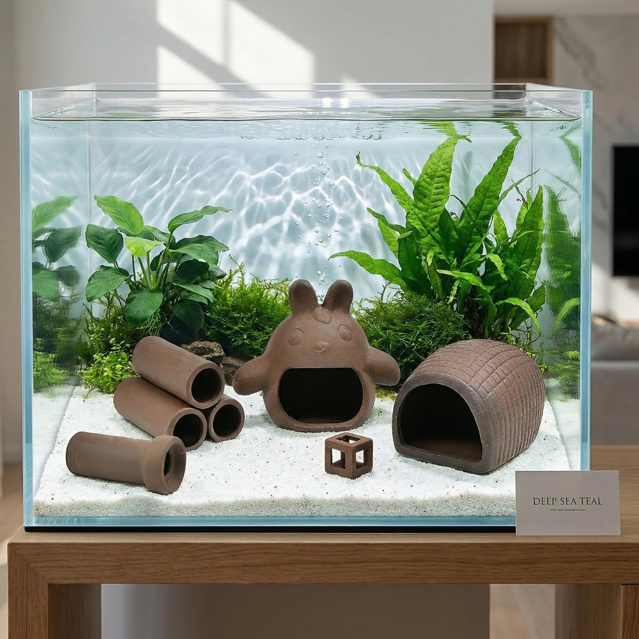 Lot De 5 Caches Et Grotte Aquarium en Argile Violette Décoration Naturelle Poisson-Chat Abri en Céramique Forme Torii Rouleau De Terre Petit Cube Cachette Aquarium