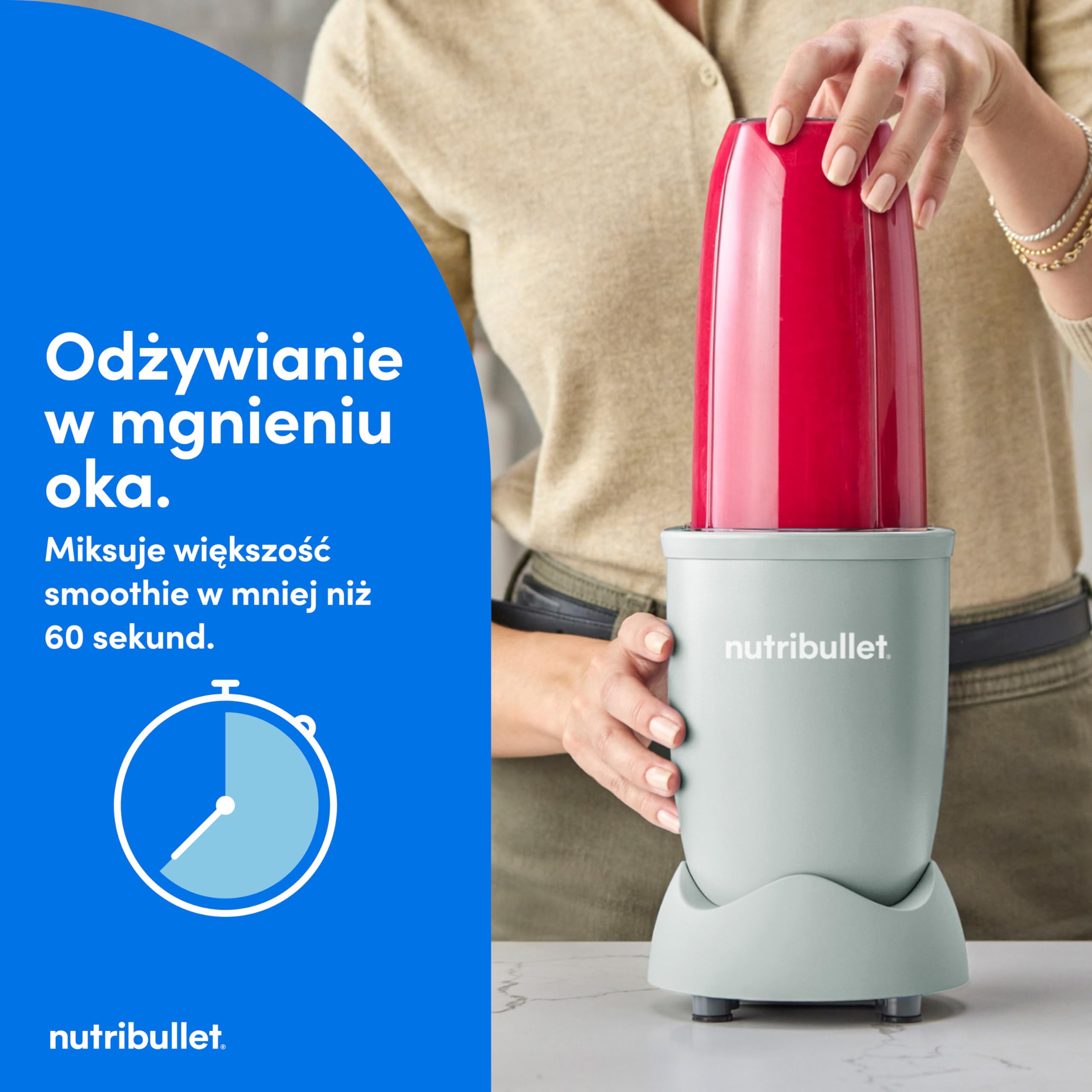 Nutribullet Pro 900 - Wielofunkcyjny Blender, Robienie Smoothie, Ekstraktor do Owoców i Warzyw, Kompaktowa Konstrukcja, Łatwy w Użyciu, Szybkie Czyszczenie, 900W, Mineralny Oliwkowy (NB904MAJD)
