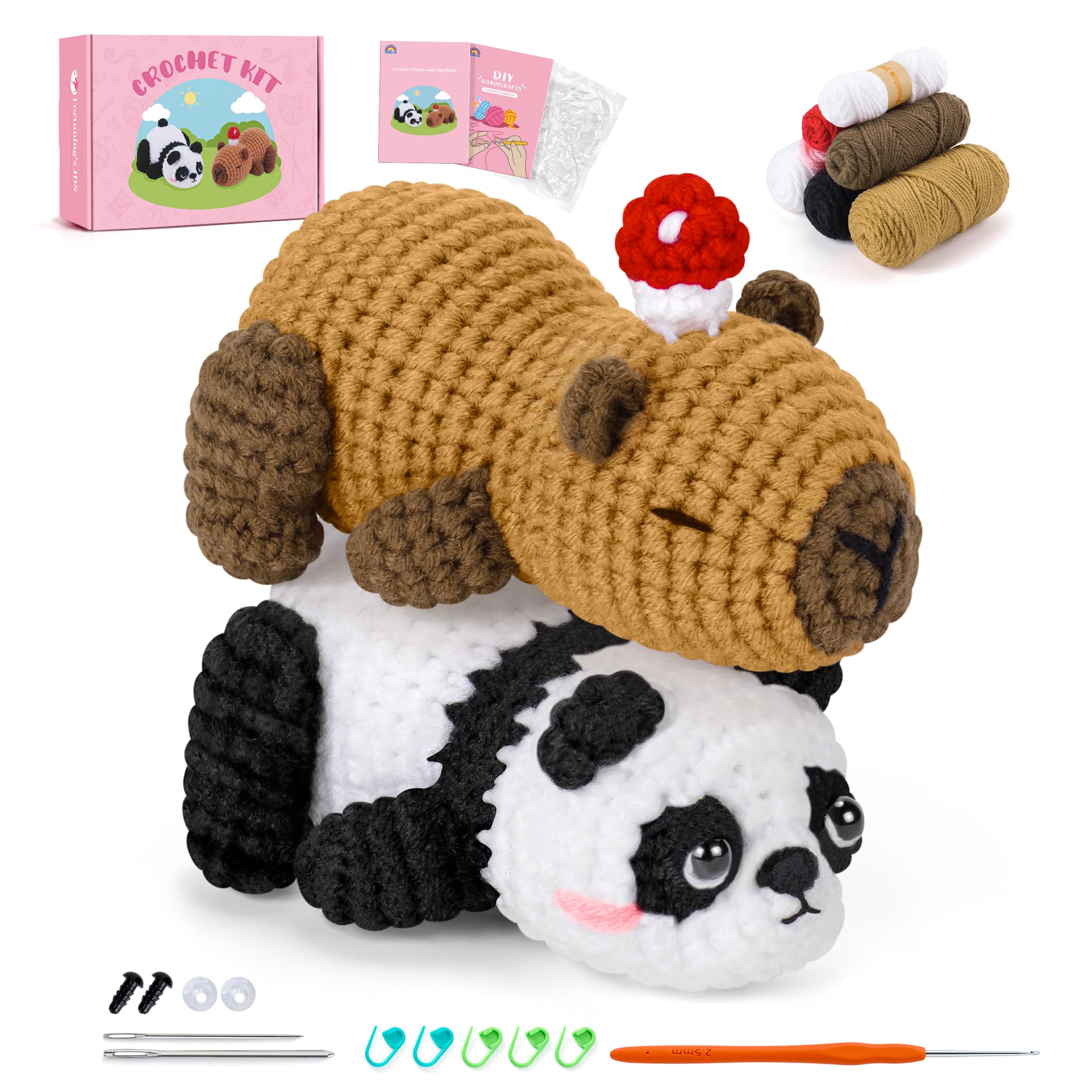 Crochet Kit for Beginners, Panda &amp; Capybara Crochet Animal Kits