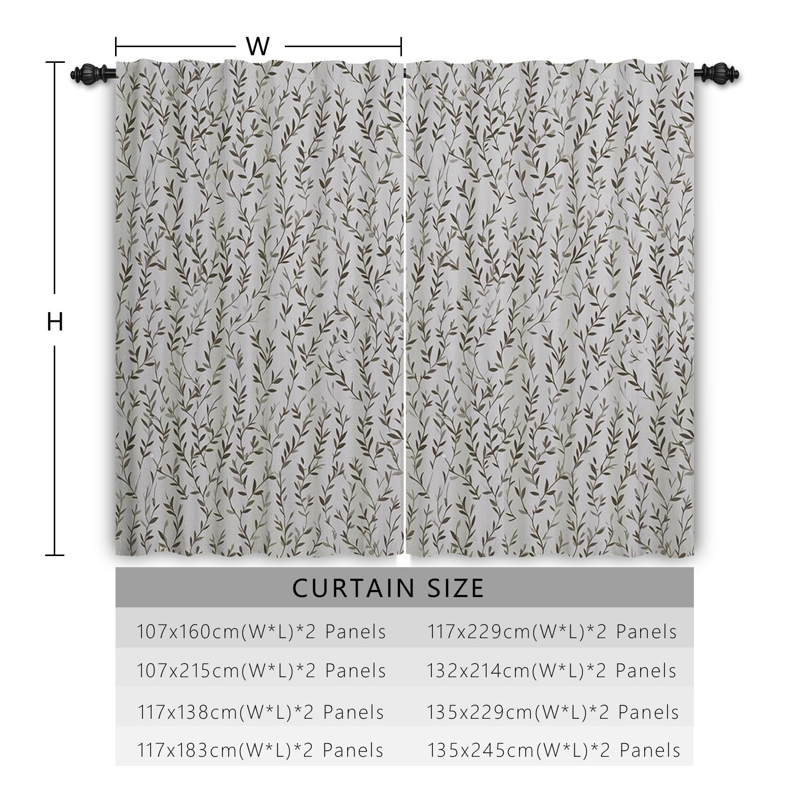 ggaimwf Leaf Curtains Bedroom Vintage Leaves Print Nature Themed Curtains Country House Style Panel Curtain for Living Room Lounge Balcony Window and Door Curtain Room Divider 117x183cm works - Image 3