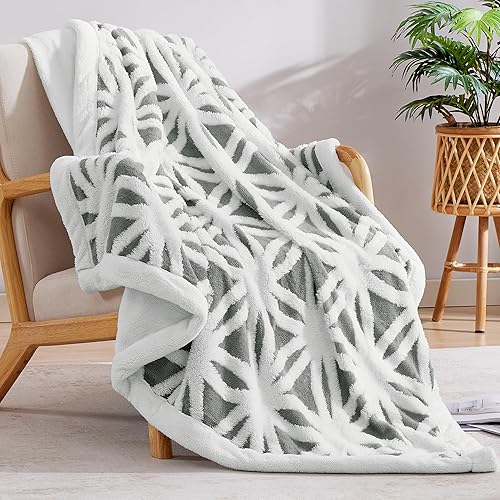 Manta de cama grande y suave de forro polar Sherpa tamaño Queen de 90 x 90 pulgadas, manta decorativa y acogedora de terciopelo de franela para sofá