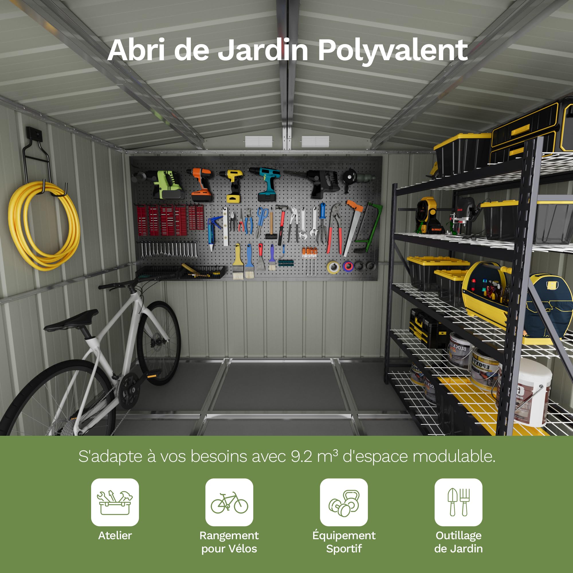 Devoko Abri de Jardin 199x234x192cm, Grand Rangement Extérieur pour Outils, Vélos et Poubelles, Toit Penté et Ventilation Inclus, Résistant aux Intempéries, pour Jardin, Terrasse et Pelouse, Noir