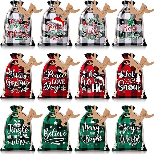 Shappy 24 bolsas de regalo de arpillera de Navidad, bolsas de regalo de Navidad con cordones, pequeñas bolsas de regalo de Navidad para Navidad,