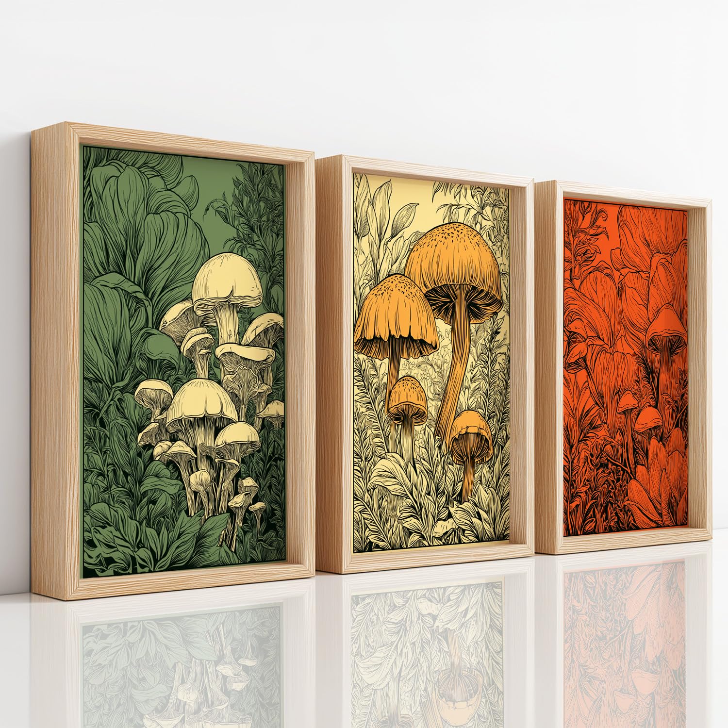 Genérico - Juego de 3 decoraciones de pared Tropical, impresión HD para salón, dormitorio, pósters de setas bosque verde y rojo psicodélico sin marco, cuadro de pared, 40 x 60 cm