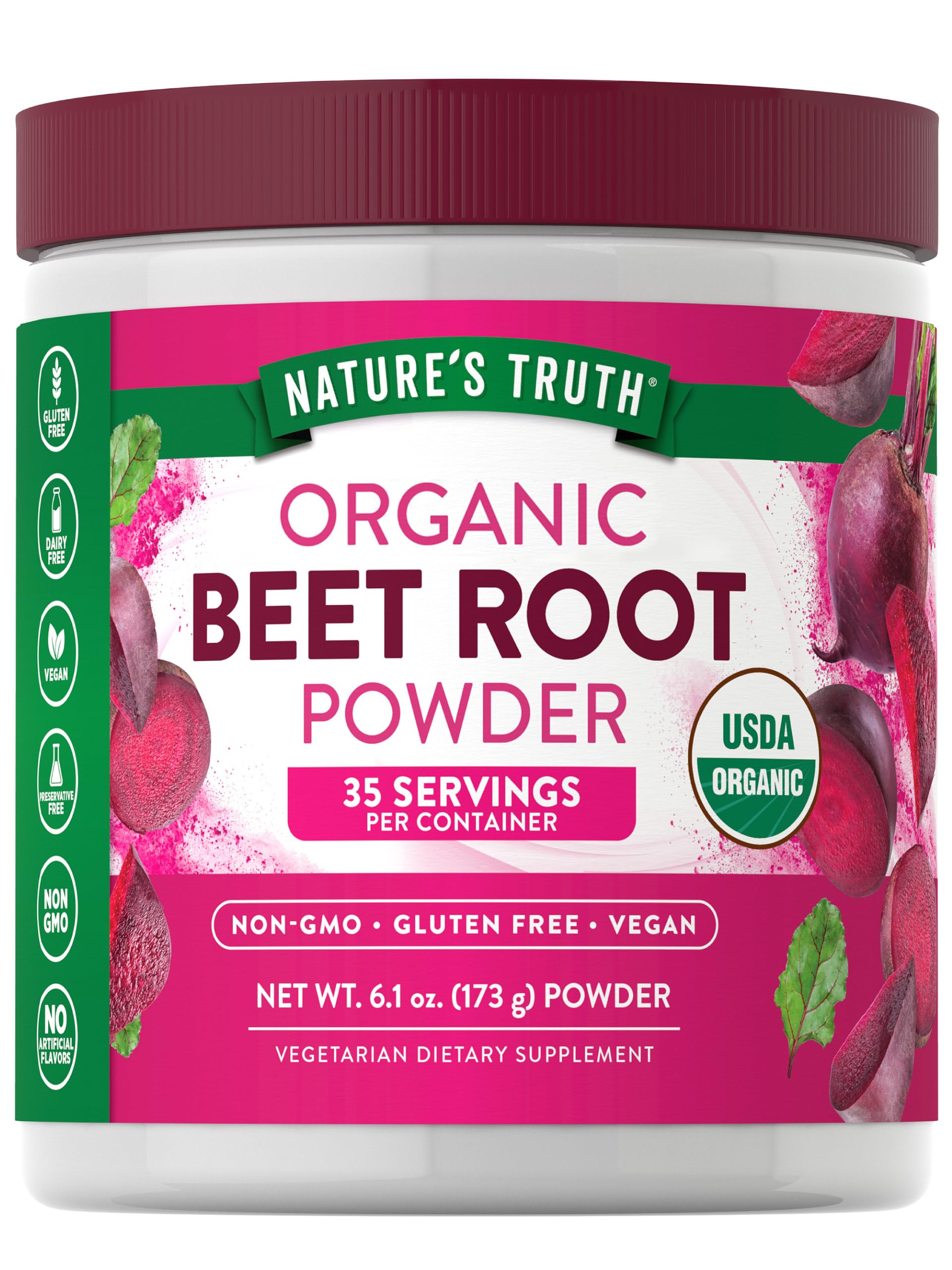 Nature's Truth Organic Beet Root Powder | 6.1 oz | Vegan, Non-GMO & Gluten Free Supplement
