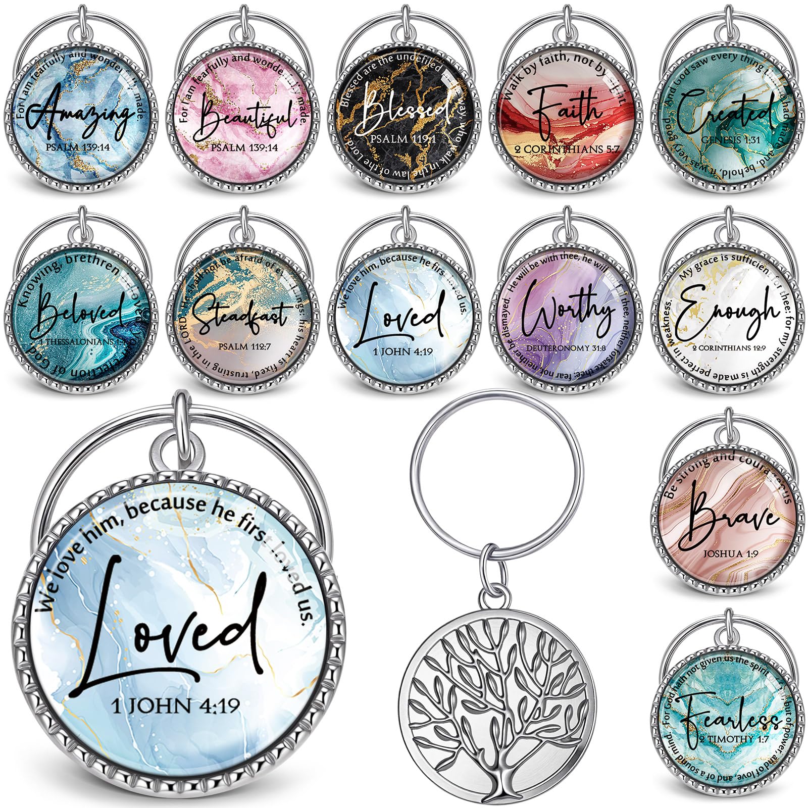 Equsion 36 Pcs Christian Keychain Bulk Mini Bible Keychains, Marble