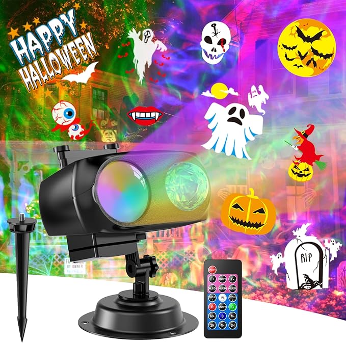 8-Pattern Halloween Projector Lights Outdoor 2-in-1 with 26 Effects