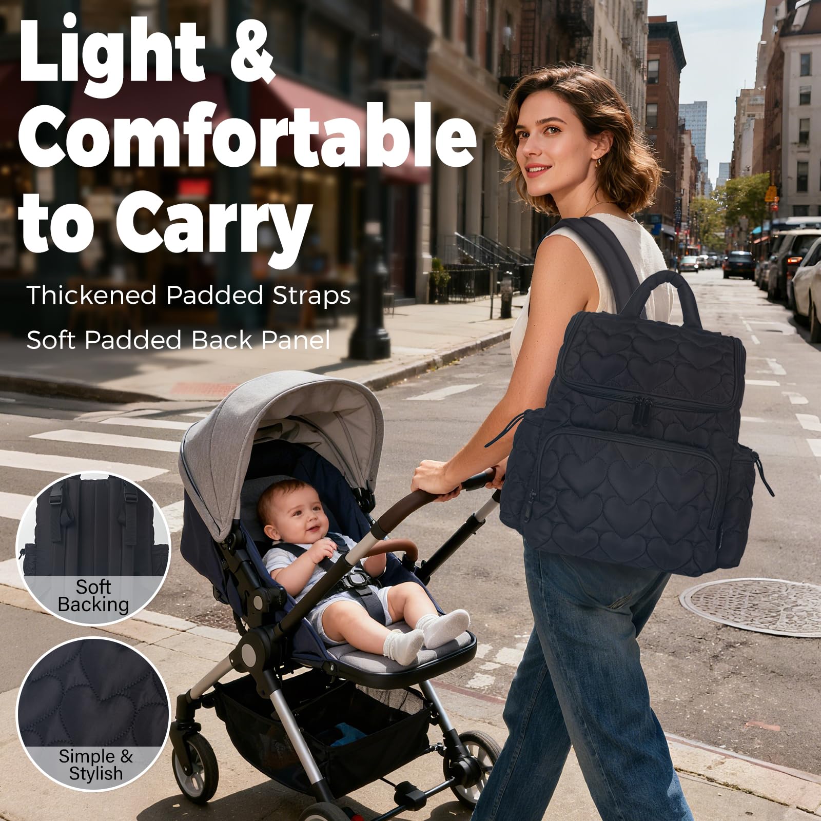 Baby Diaper Bag Backpack, Multifunction Baby Bag for Mom Dad, Large Capacity Diaper Backpack with Changing Pad Stylish Pañaleras para Bebe Stroller Straps, Newborn Baby Essentials Must Haves for Women