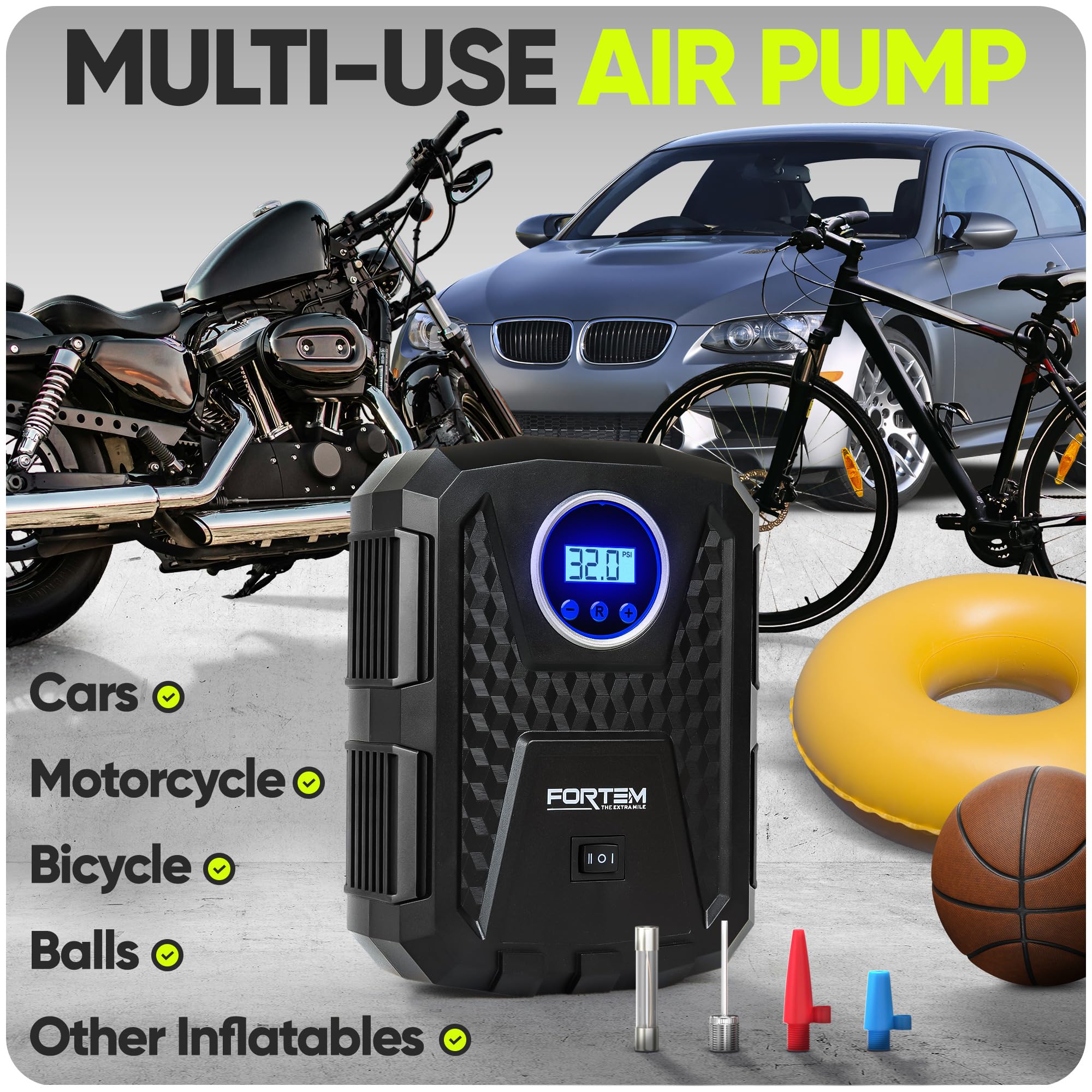 FORTEM Car Tyre Inflator 150 PSI, Air Compressor, Electric Air Pump for Car Tires, Digital Tire Pump w/Auto Pump/Shut Off, Carrying Case — view 7