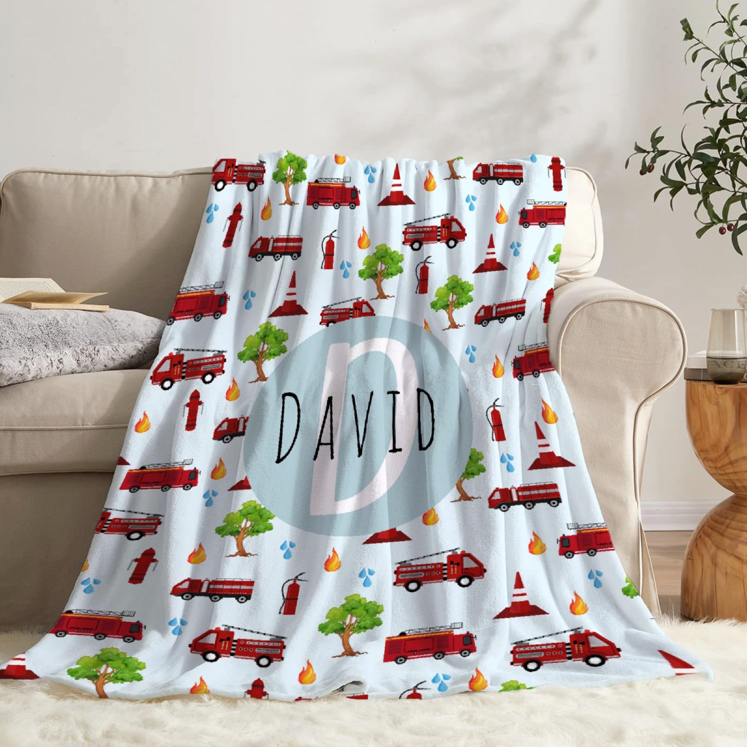 Fire Truck Pattern Blanket Gifts Fire Truck Pattern Throw Blankets for Boys Girls Super Soft Fleece Flannel Air Conditioning Fire Truck Pattern Blanket for Couch Bed 120x90 in for Family
