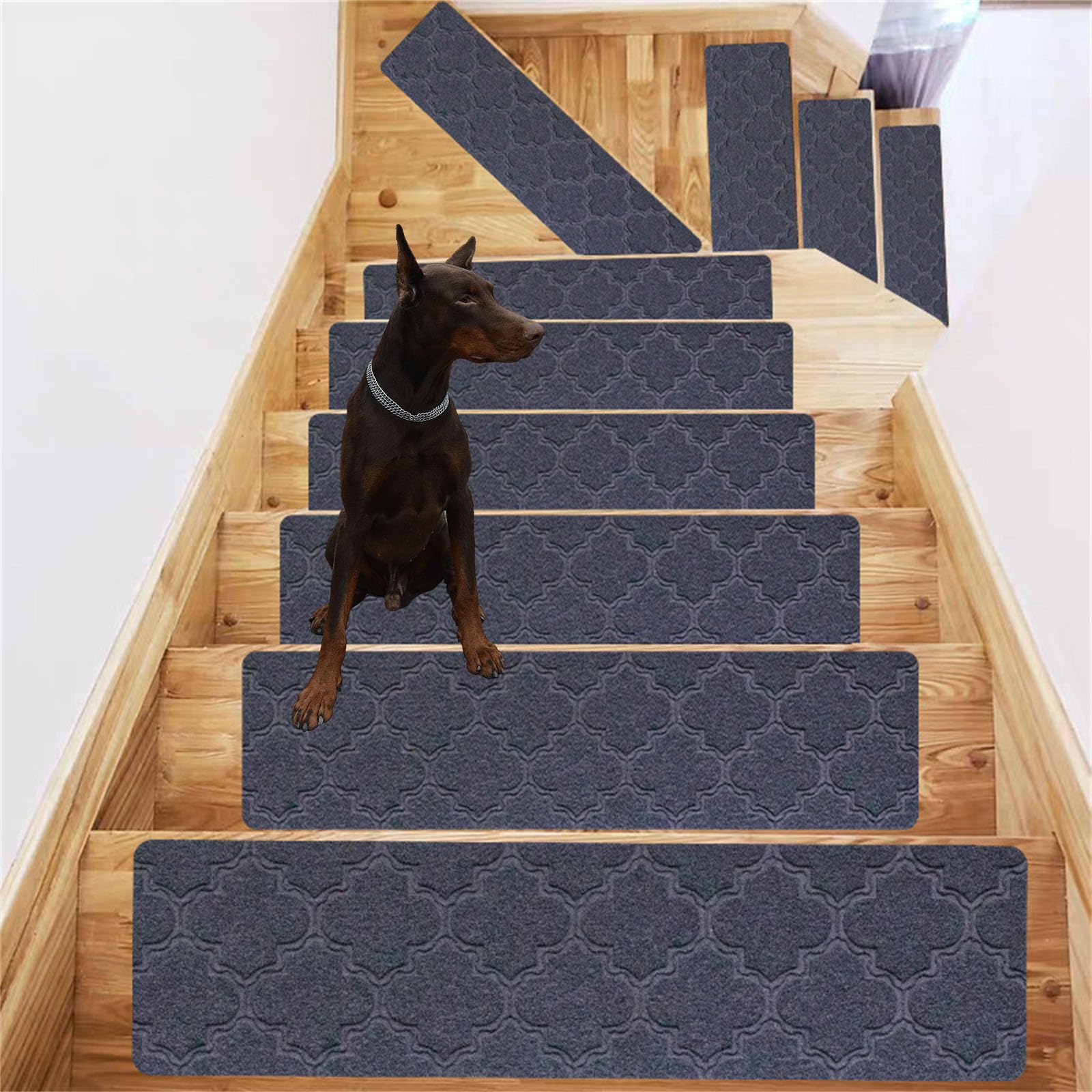 Lot de 8 tapis d'escalier autocollants, antidérapants, amovibles et réutilisables, idéal pour enfants, personnes âgées et animaux domestiques (gris vintage)