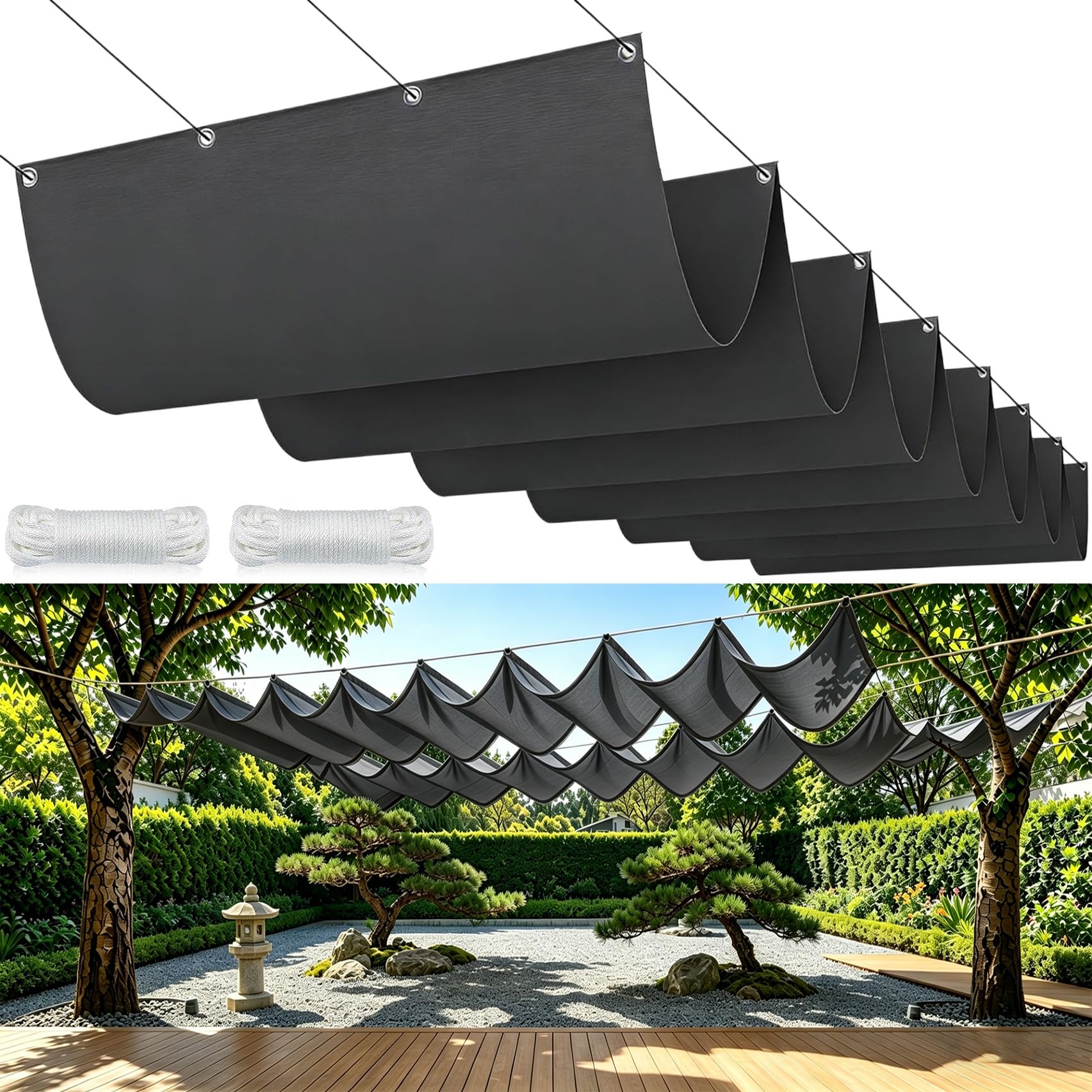 Voiles d'ombrage rétractable gris foncé 155x380 cm imperméable pour rechange de patio