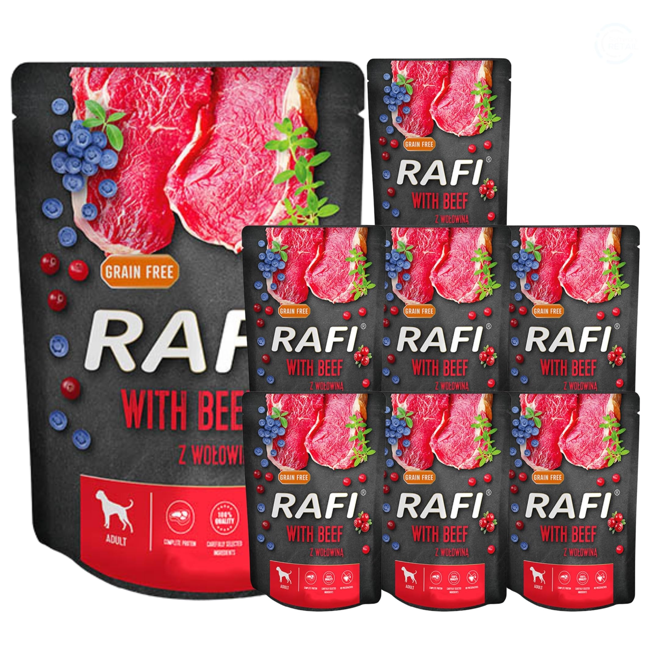 Rafi Complete Wet Dog Food: Meat & Natural Ingredients, Grain-Free, Immune-Boosting Superfoods in Every Flavour! Healthy & Tasty Nutrition for All Breeds! (Beef, 8x300g) — image 1