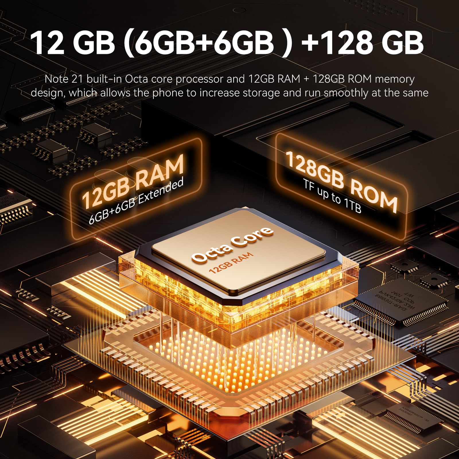 CUBOT Note 21 Smartphone 12GB(6+6) RAM + 128GB ROM TF 1TB Expand 6,56" 90Hz Schermo Android 13 Telefono Cellulare 50MP Fotocamera 5200mAh 4G Doppio SIM Octa Core Face ID - Arancione
