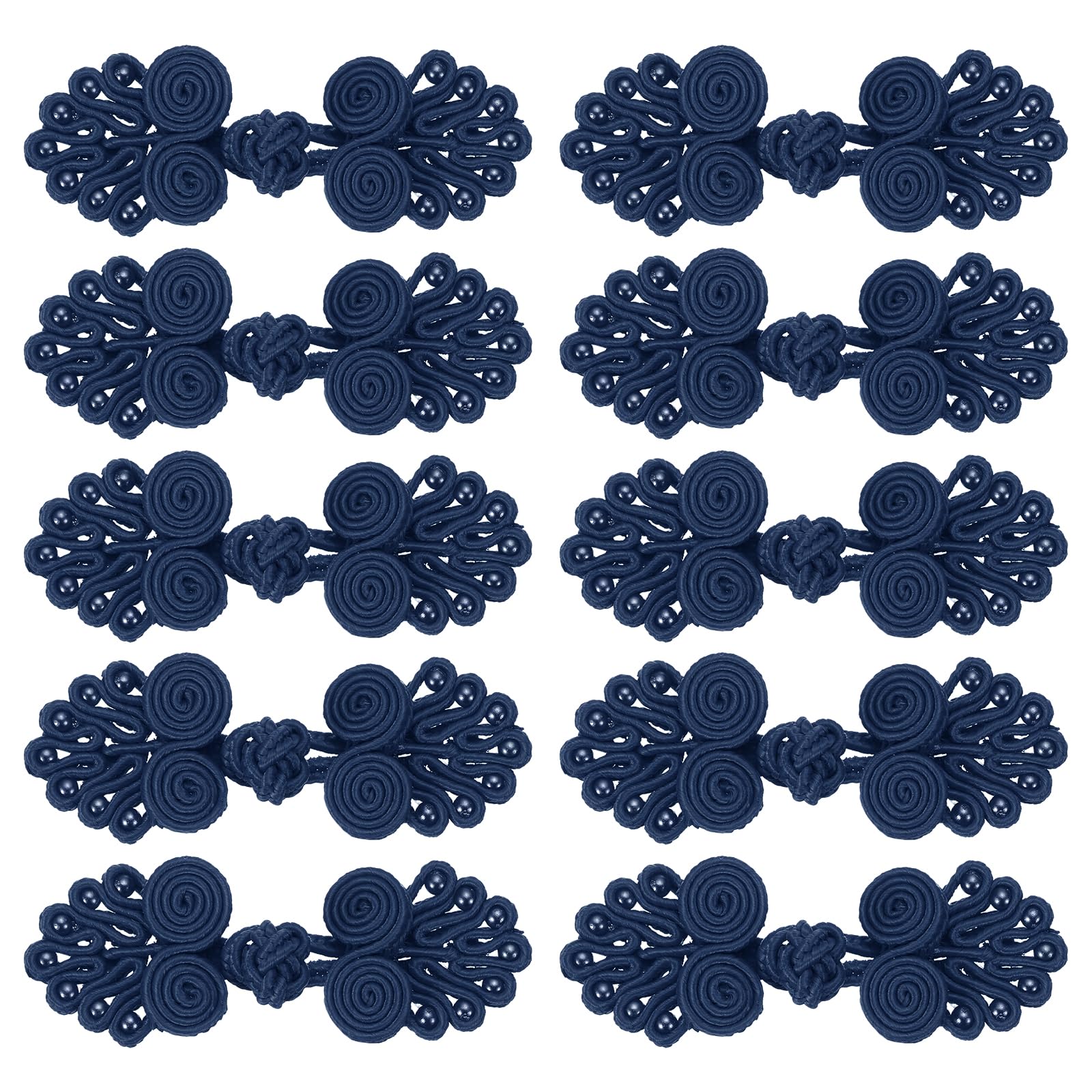 sourcing map 16 Pairs Chinese Knots Frog Buttons Closure Navy Blue Sewing Buttons Fasteners with Beads for DIY Sewing Coats Cloak Sweater Bridal Costume Outfit, 0.98x2.36 Inch