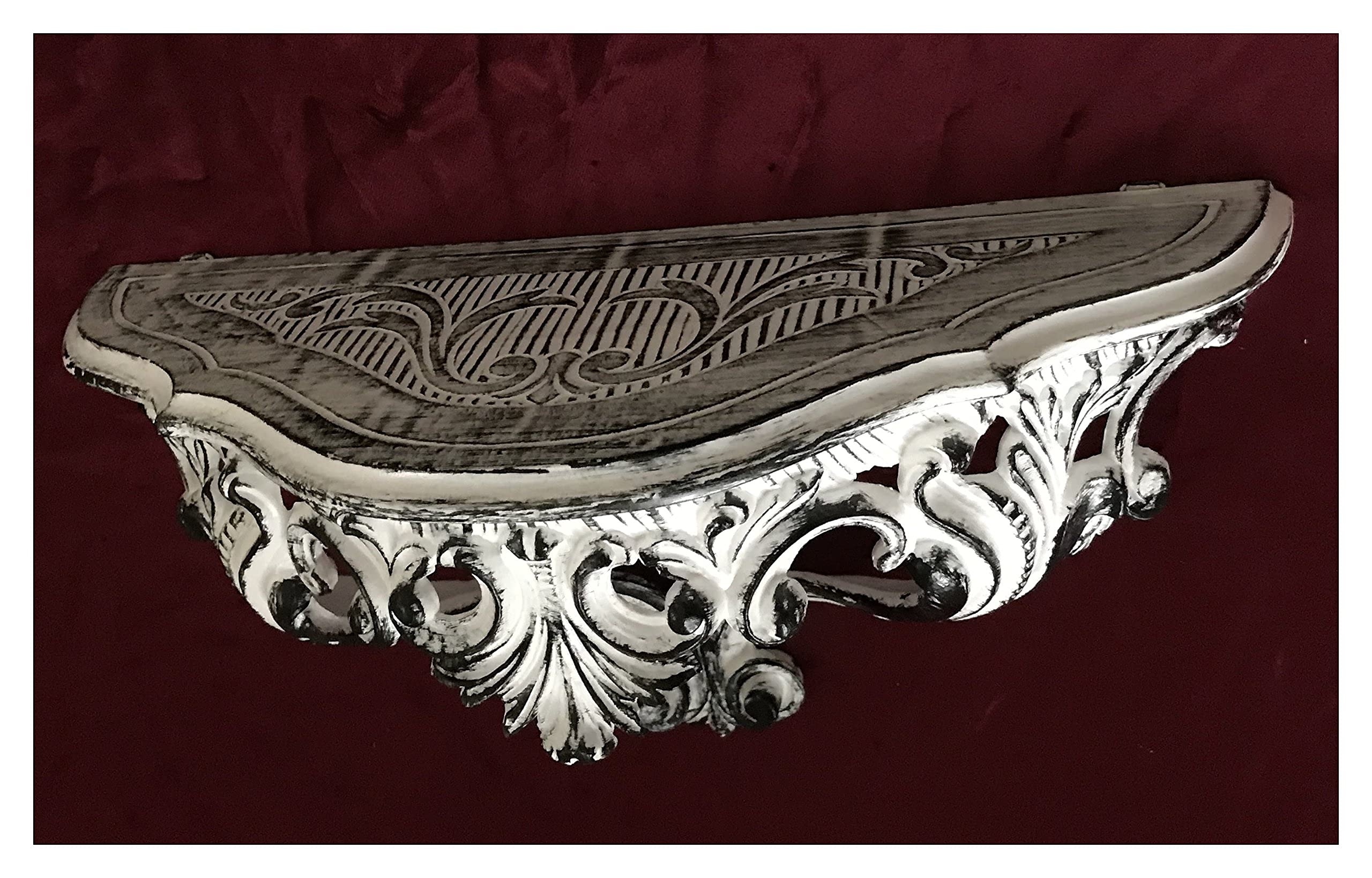 Console Murale étagère Style Baroque - Blanche - 38x20 Cm - Reproduction