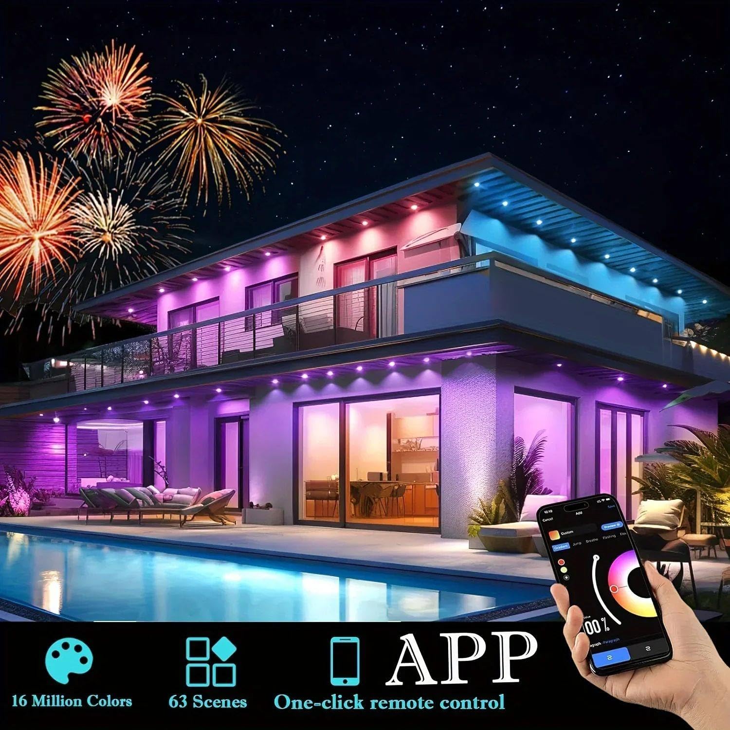 Tira de luces LED de pared, luz ambiental inteligente RGB+IC, IP67 impermeable, iluminación exterior con aplicación y control remoto