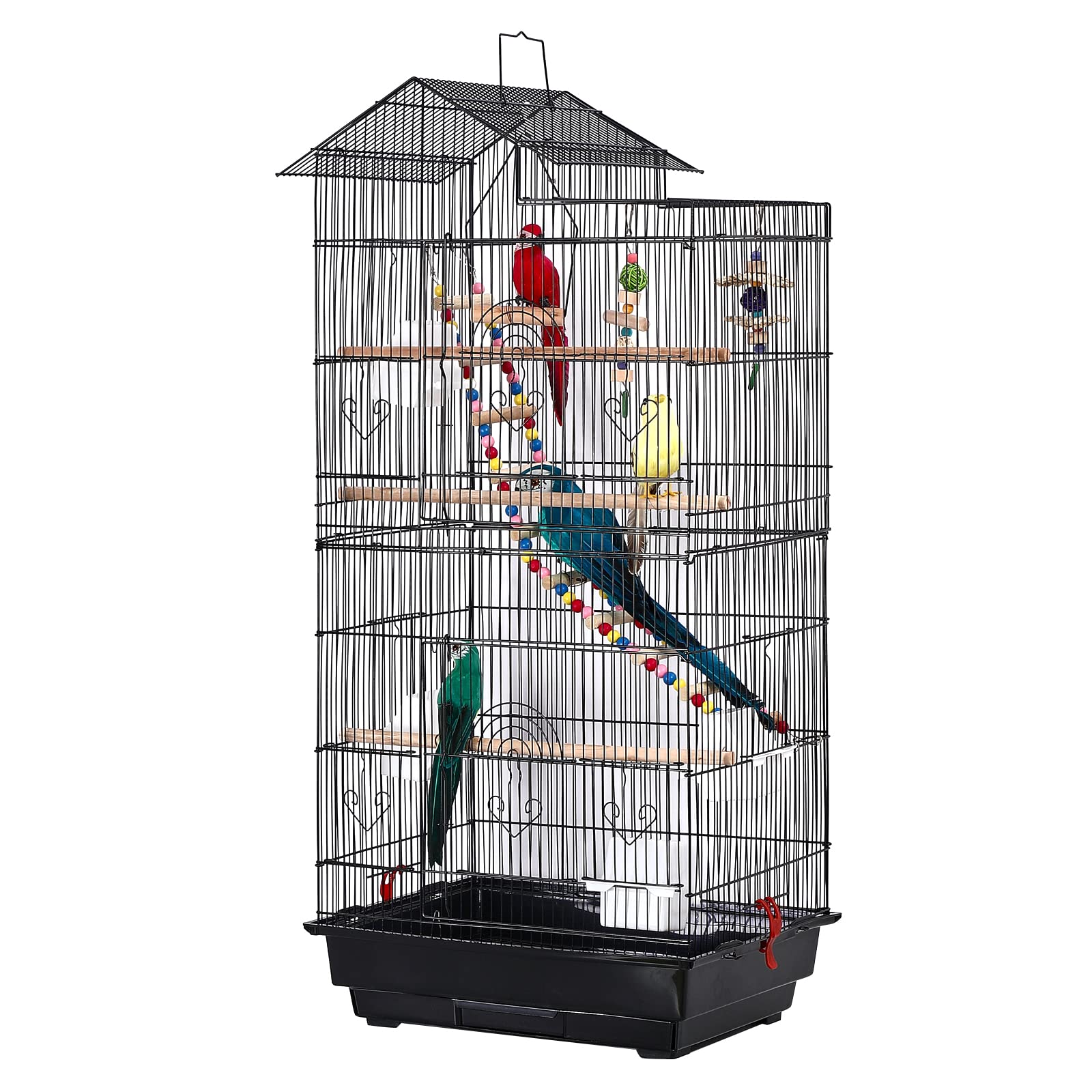 UISEBRT Jaula para pájaros con juguete de jaula - Gran aviario para pájaros, casa de aves de metal, jaula para pájaros para pinzones, canarios, periquitos, negro (Tipo A, 46 x 35.5 x 99 cm)