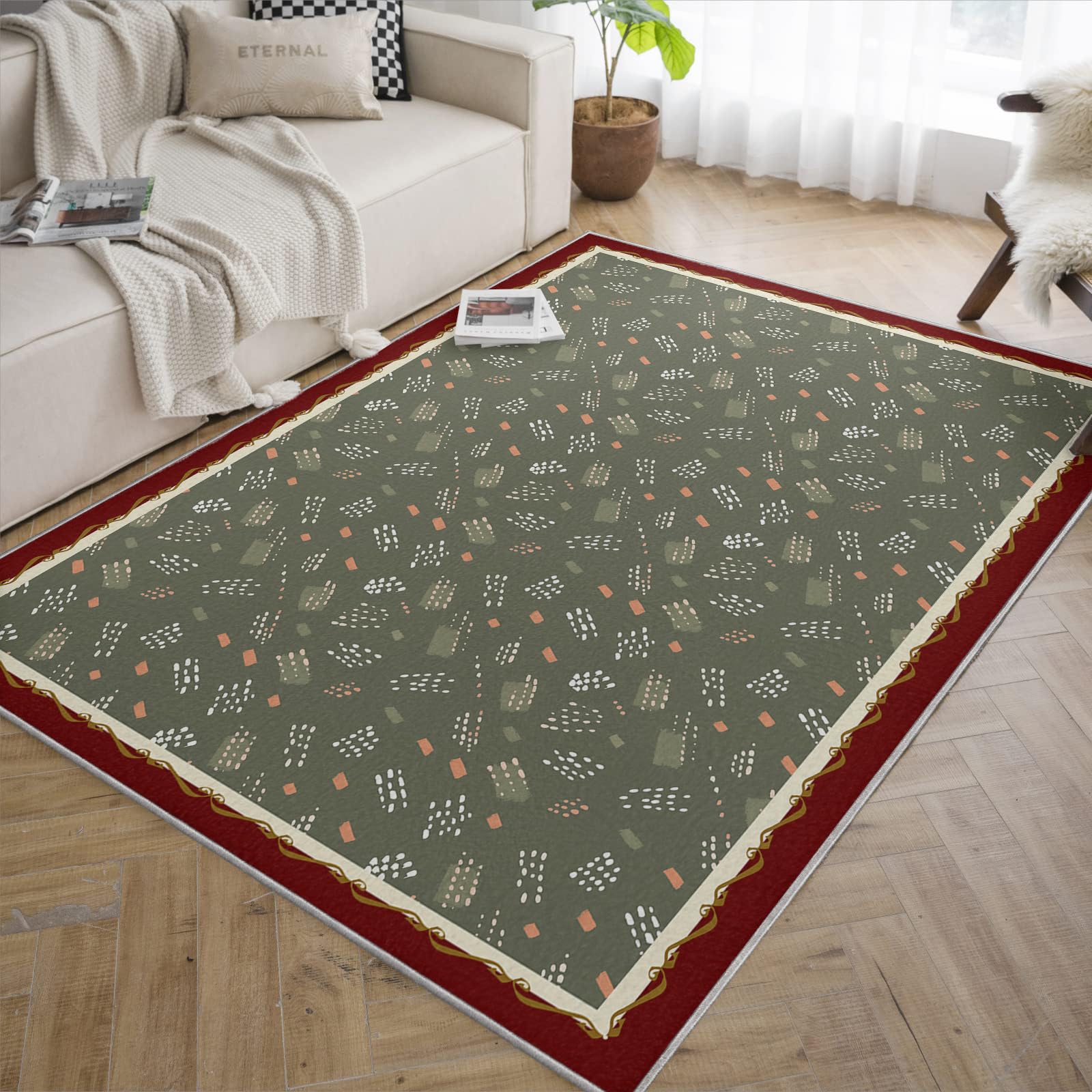 Tapis style nordique moderne 60x90cm vert olive moquette lavable