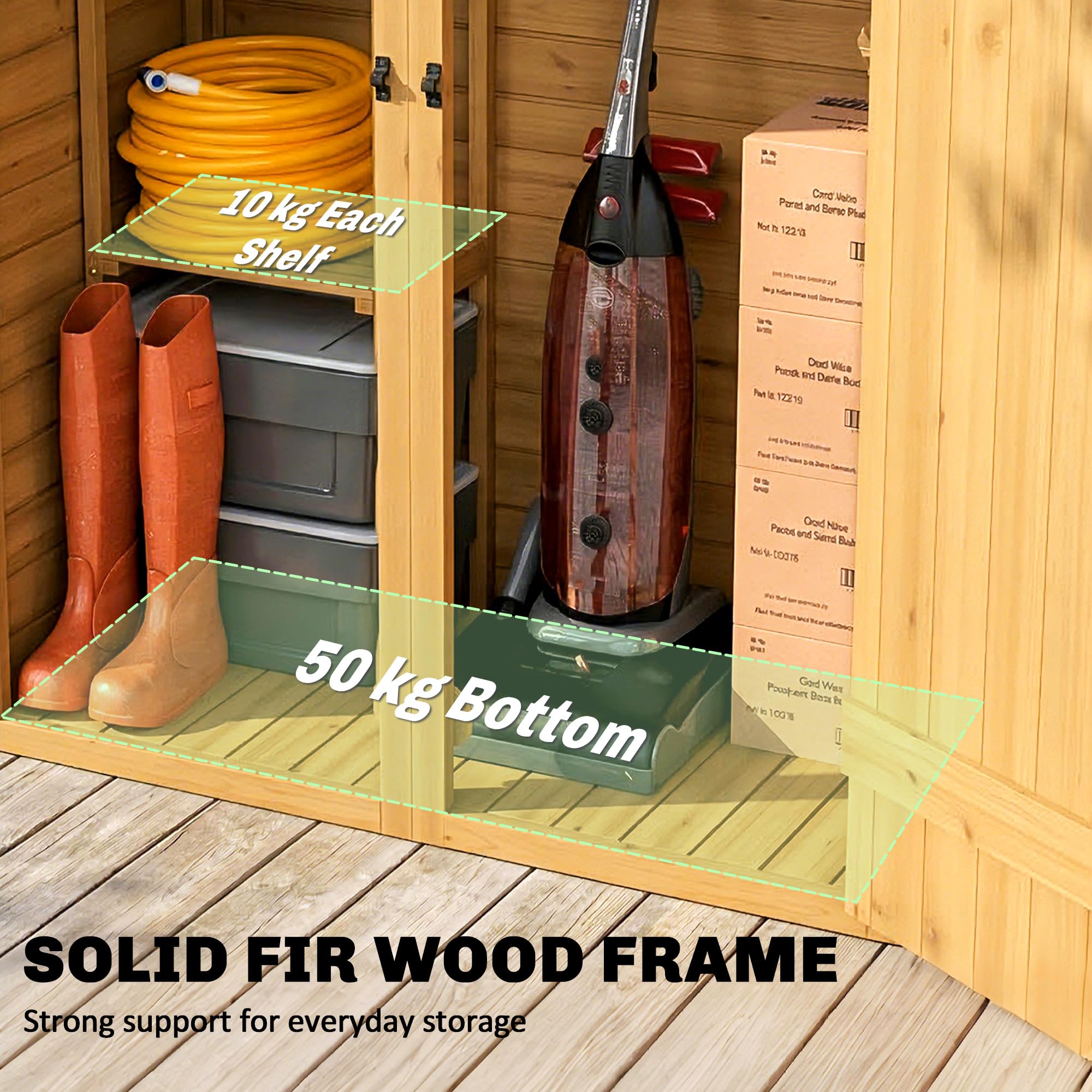 Outsunny Armadio da Giardino Legno Abete Casetta Attrezzi 2 Ripiani Doppia Porta Chiavistelli Tetto Inclinato 115x53x156 cm Marrone