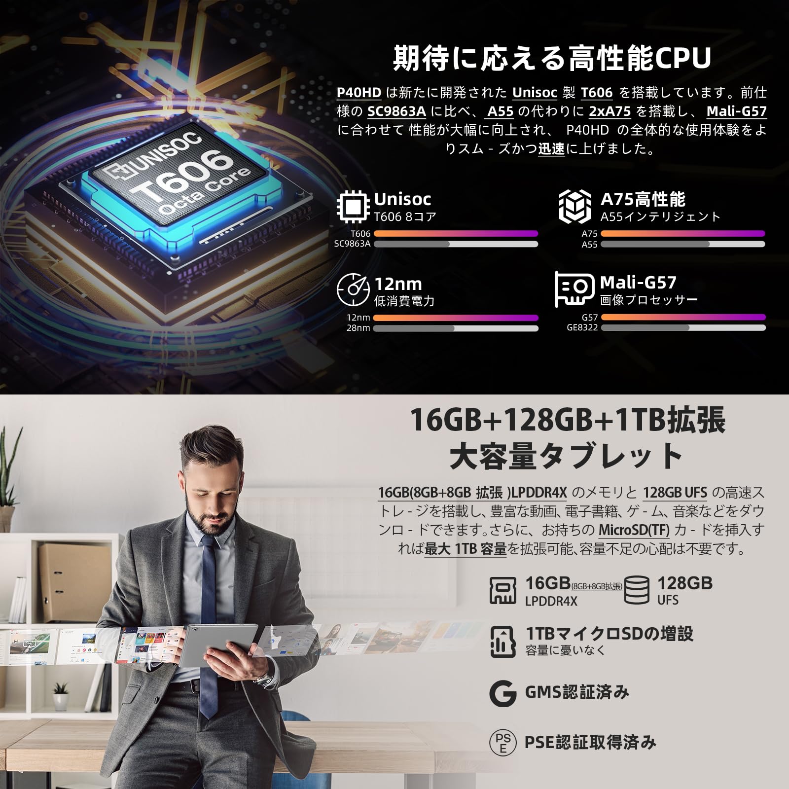 Amazon.co.jp: TECLAST P40HD Android 13 タブレット 10インチWi-Fi