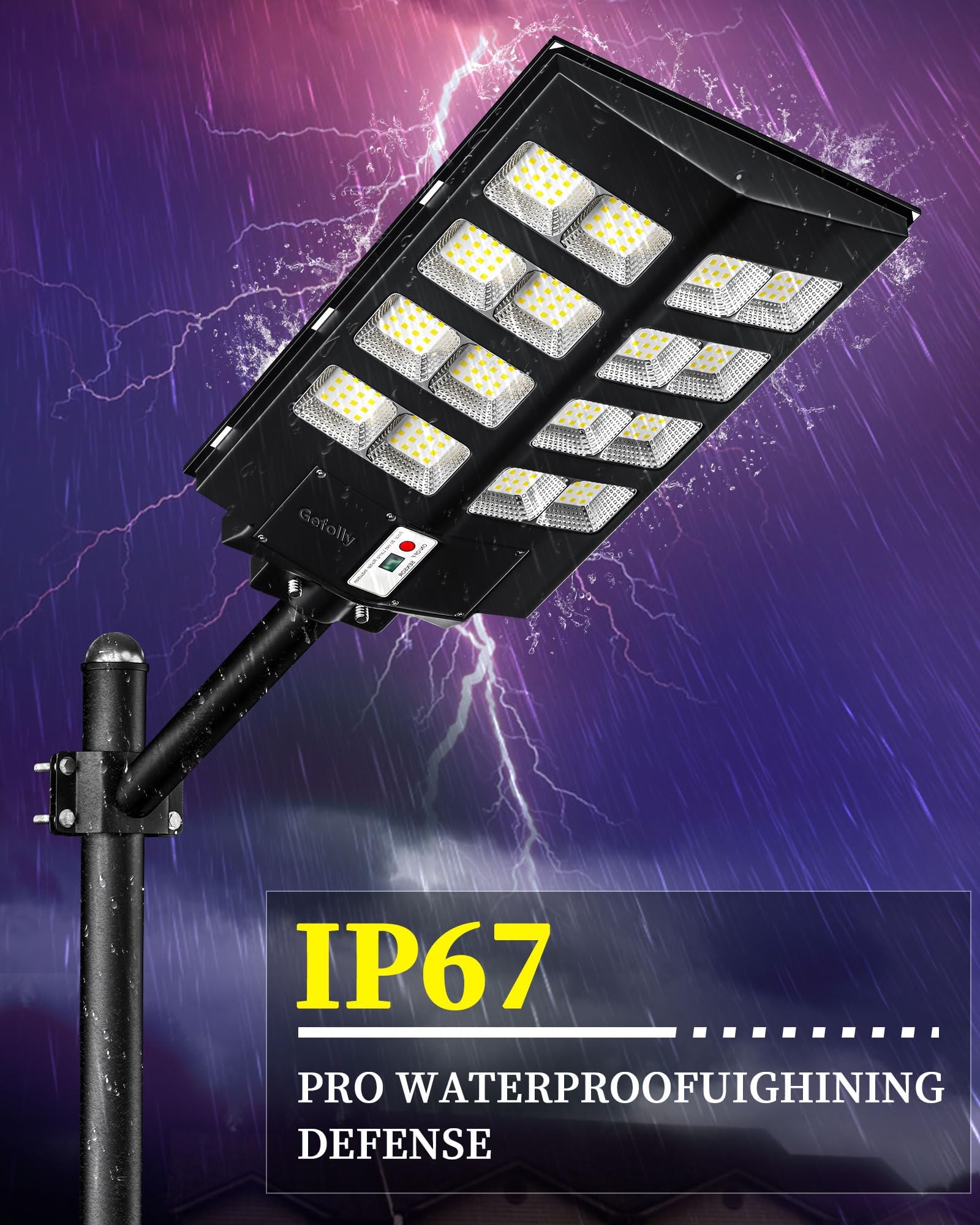 Gefolly Lampione Solare LED Esterno, Faro LED Esterno con Pannello Solare con Sensore di Movimento, 6500K IP67 Impermeabile Faretto solare Esterno per Giardino Cortile Garage Strada
