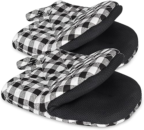 Manoplas de horno de neopreno, paquete de 2 guantes cortos para horno resistentes al calor de 500 grados para proteger las manos con superficies de