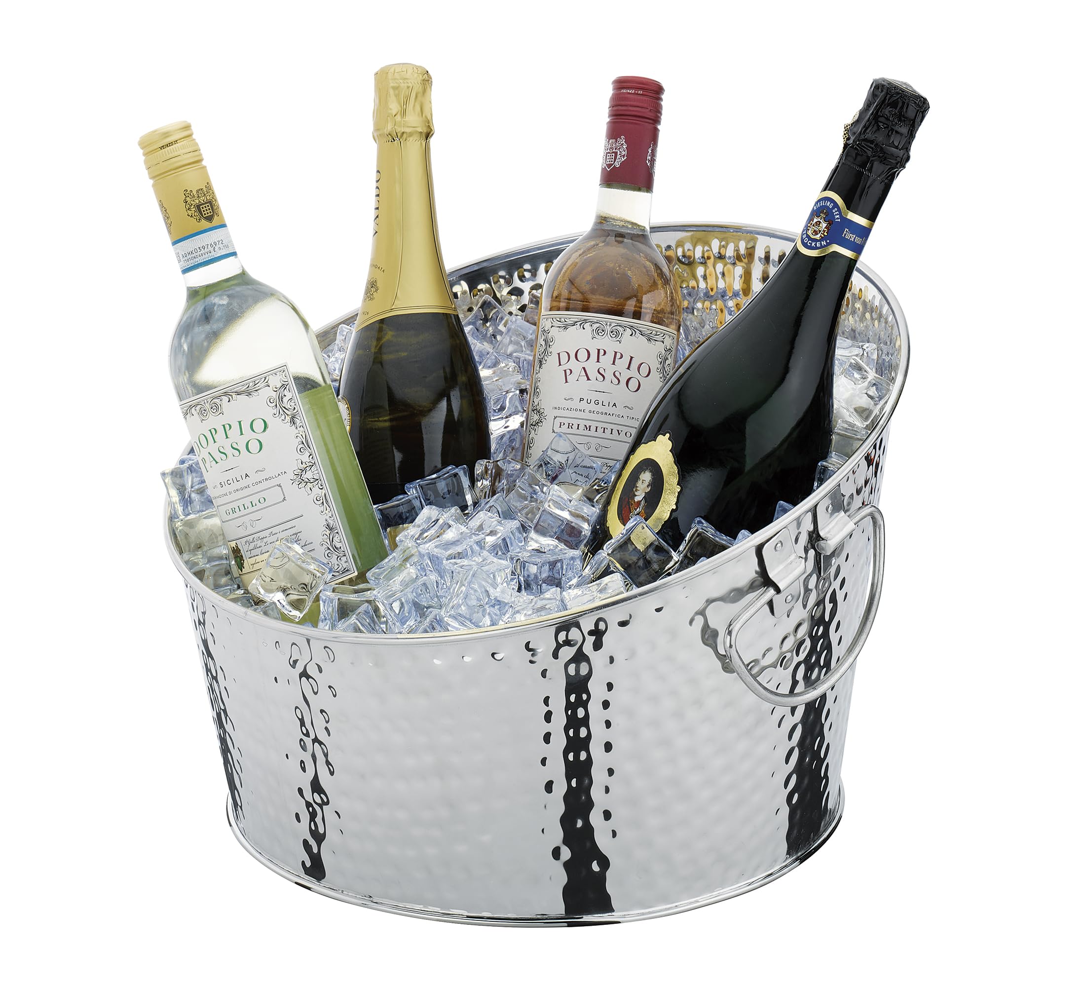 cilio Enfriador de bebidas | enfriador de botellas de metal | aspecto martillado | con 2 asas | recipiente refrigerador para vino, champán, cerveza, botellas y latas | cubo de hielo | altura: 25 cm,