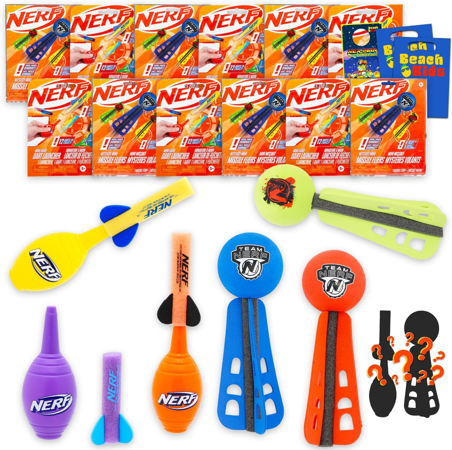Mini Nerf Blaster Party Favors Blind Bags 12 Pack - Bundle with 12 Mystery Blasters Plus Loot Bags, More | Nerf Mystery Mini Toys for Kids
