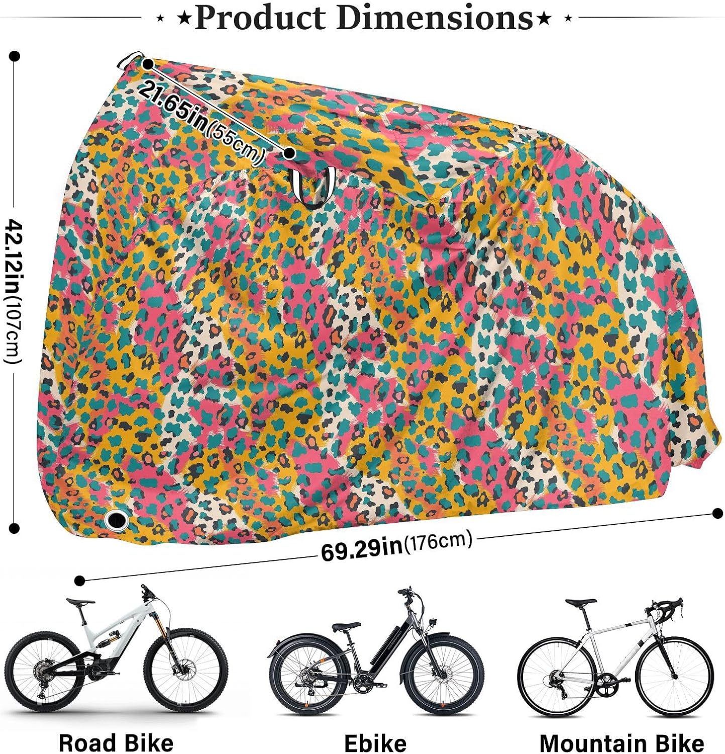 ALAZA Colorful Leopard Print Bike Cover Waterproof Outdoor Ebike Bicycle Covers Tarp Protection for 1/2 Bikes, Sun UV Dust Wind Proof