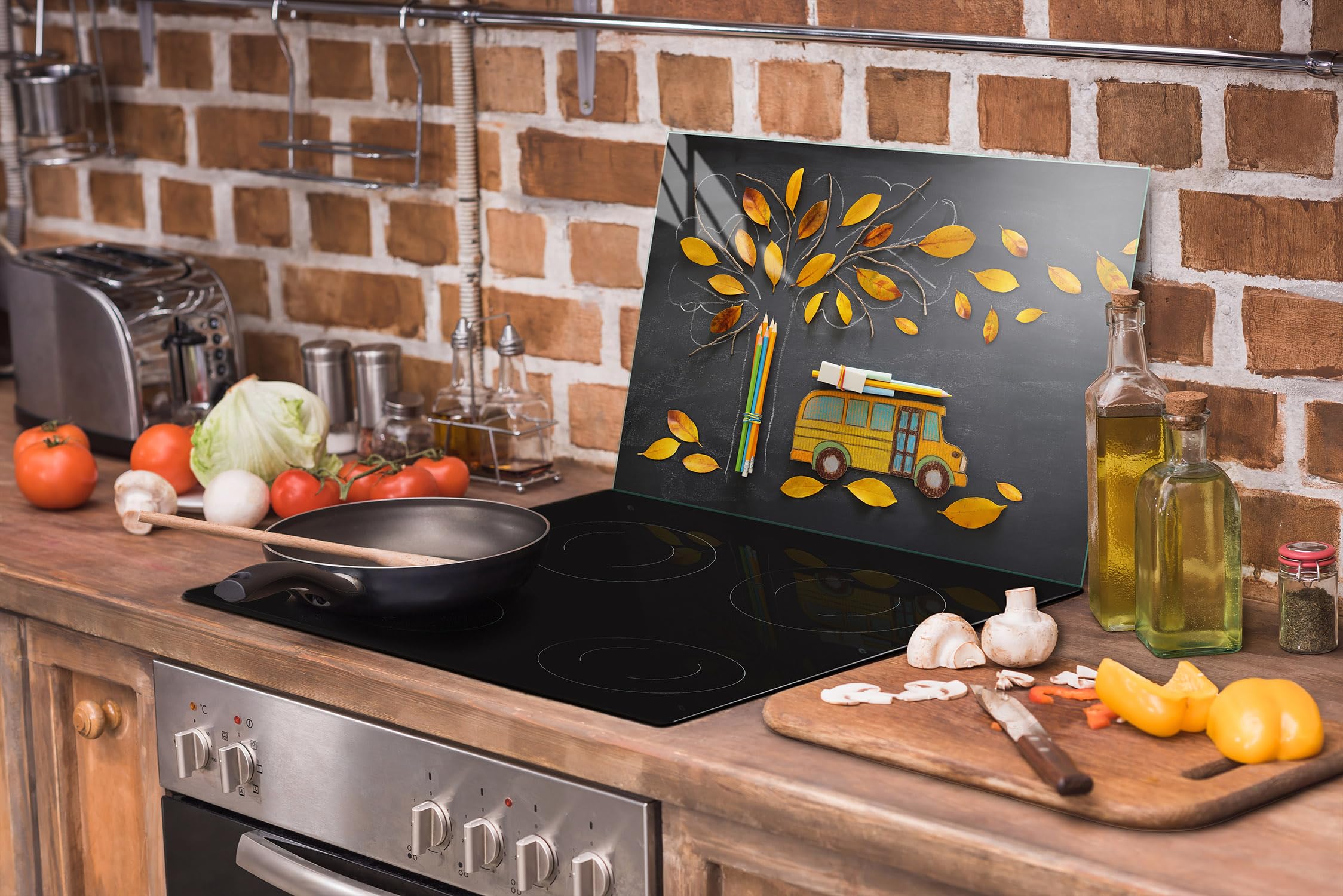 Protector Salpicaduras Cocina Placa Protectora De Vitrocerámica 70x52 Cm – Vidrio Templado, Multiusos: Protector, Tabla De Cortar, Bandeja (Diseño Ciudad) Placa Decorativa Ciudad