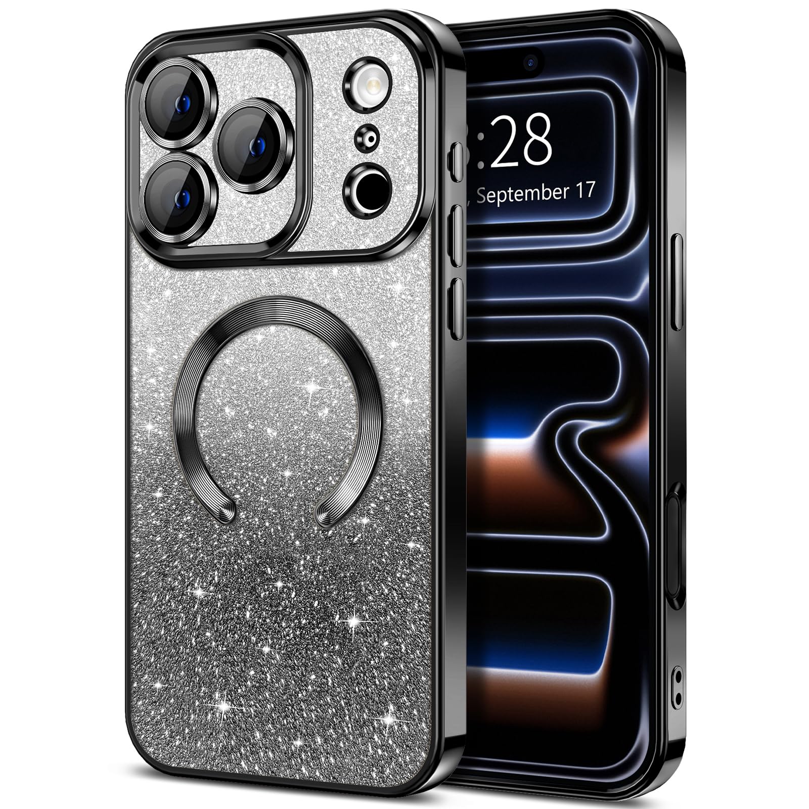 Coque transparente paillettes iPhone 17 Pro Max finition premium MagSafe