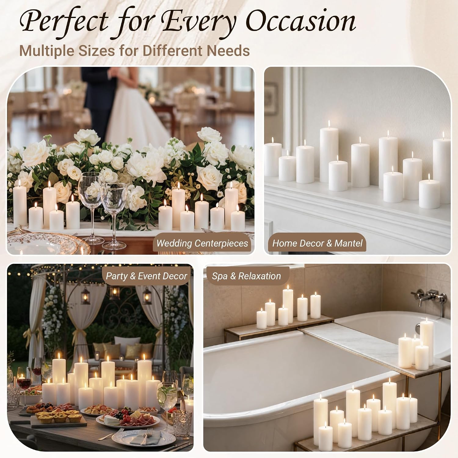 Long Burning White Pillar Candles Bulk Set of 18, Unscented Dripless Smokeless 2 in x 3, 4, 6 Inch Candle Set for Wedding Decor, Centerpieces, Mantel, Spa and Home Decor