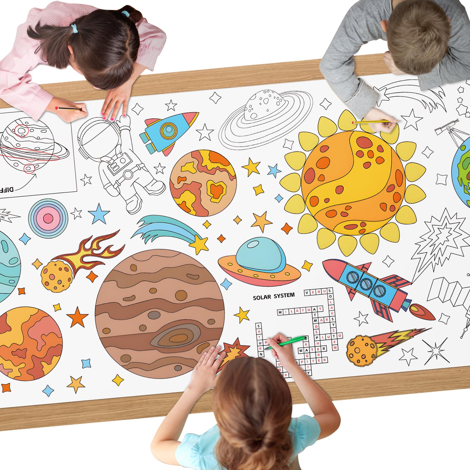 AYESY Planet Colouring Tablecloth, 72 x 30 inch Giant Colouring Poster Table Cloth, DIY Party Tablecloth, Craft Doodle