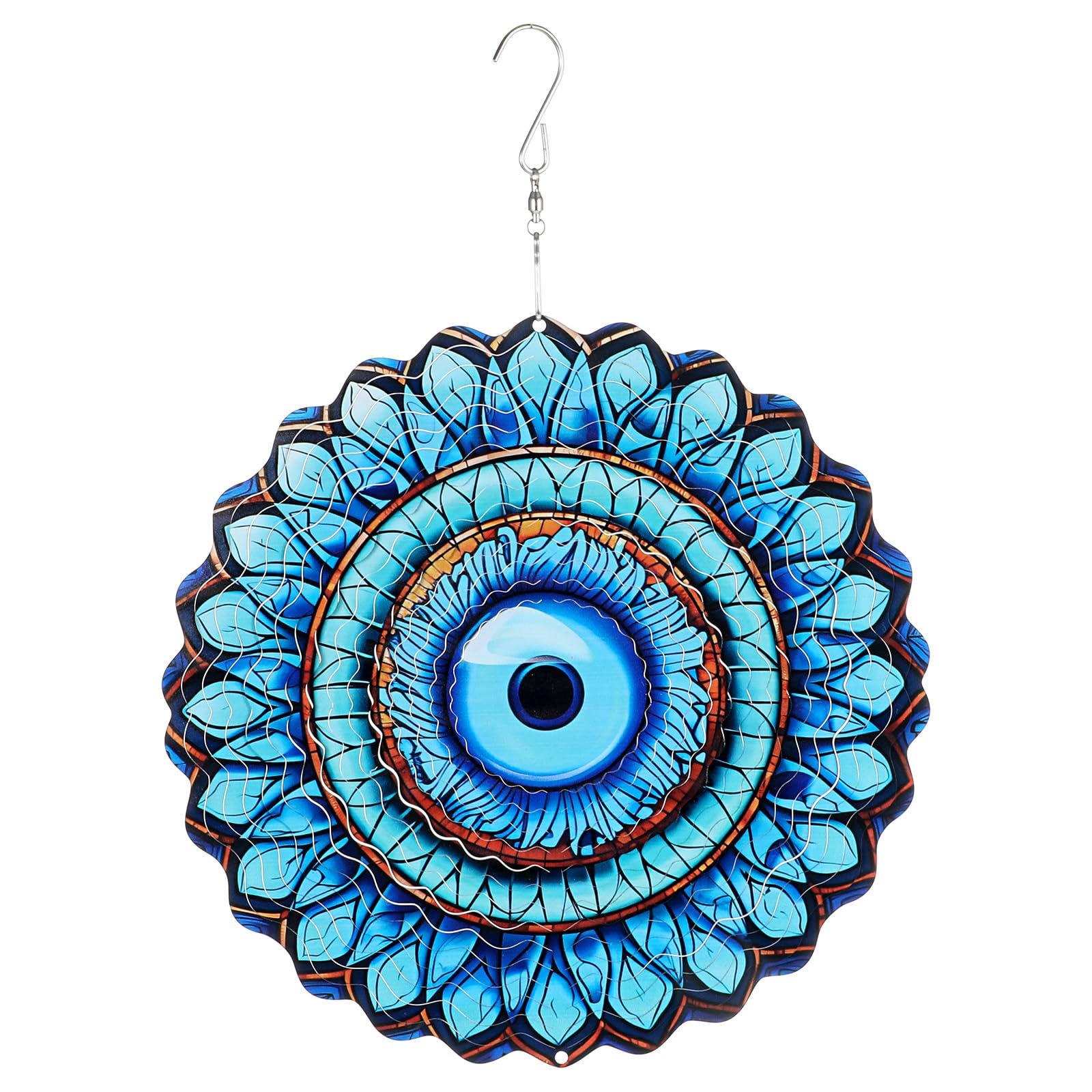 3D Wind Spinner, Evil Eye Blue Stainless Steel Hanging Ornament, Laser Cut Metal Art For Indoor Outdoor Garden Decoration, Protective Amulet For Home And Yard
