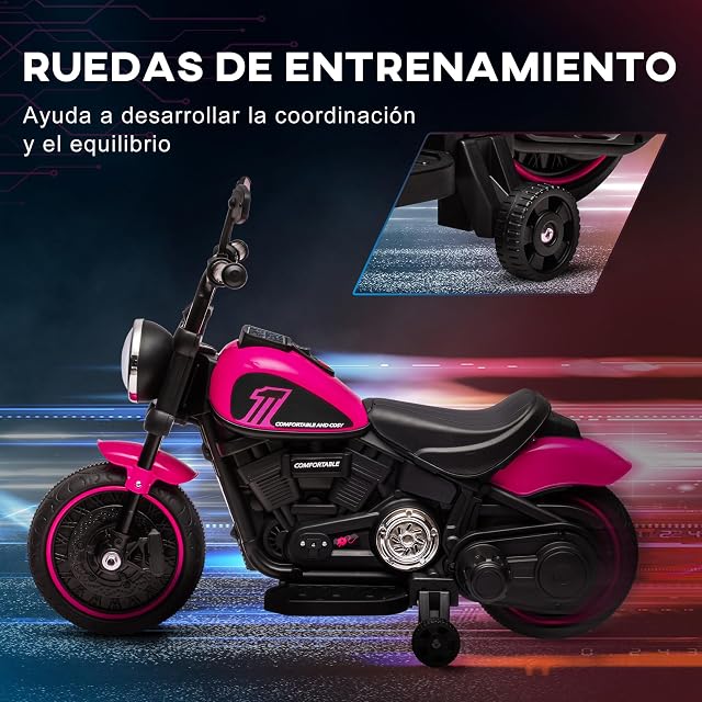 Foto 4 de 8 de HOMCOM Moto Eléctrica para Niños de 18-36 Meses con Batería 6V y Faro Rosa